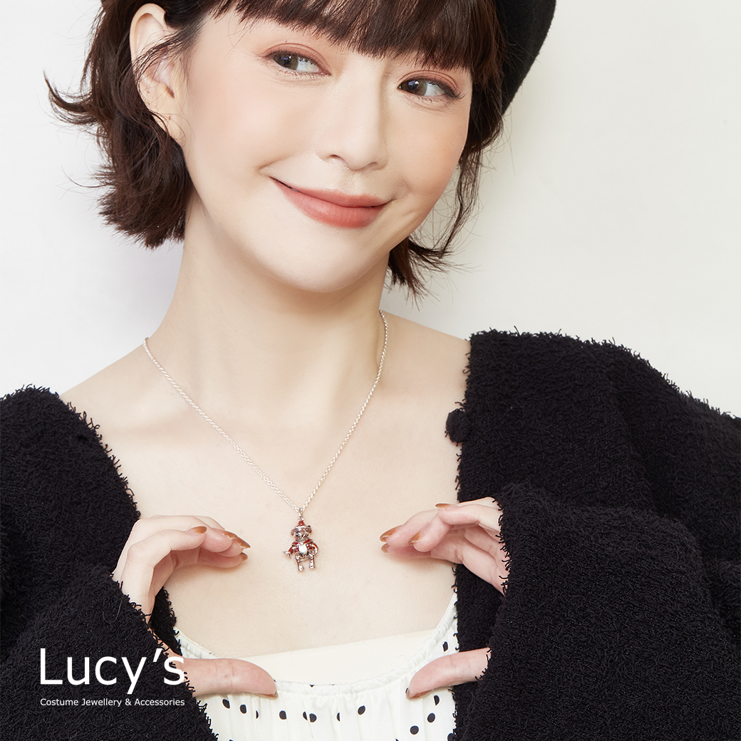 純銀寶石小熊系列｜緋紅魔法小熊 項鍊 (128609)