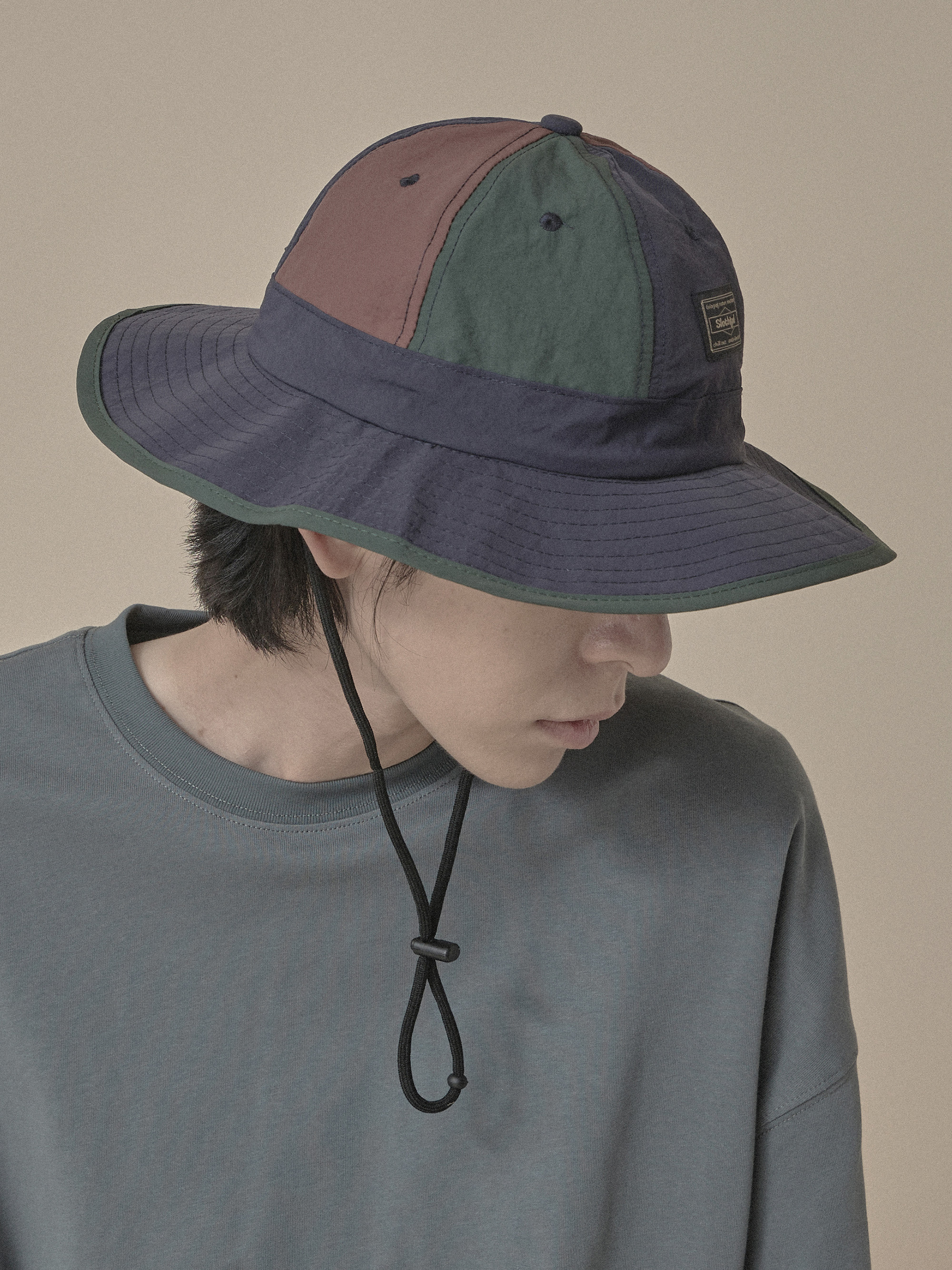 拚接抽繩漁夫帽