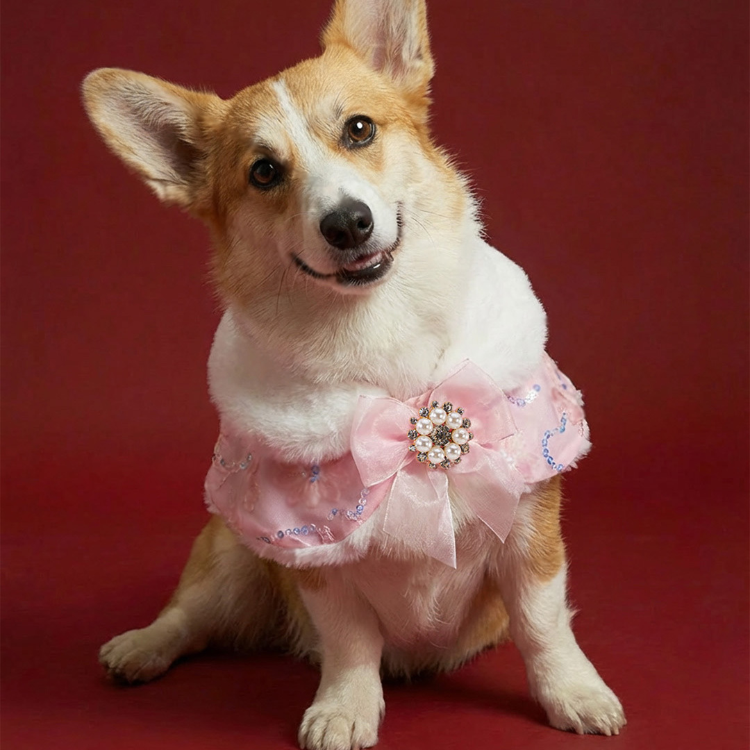 Pink Floral Lace Faux Fur Cape