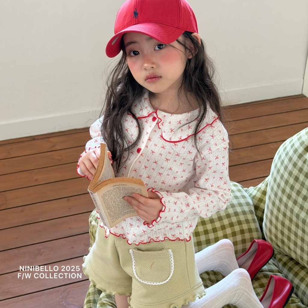 正韓春Ninibello 兩色蝴蝶結木耳上衣