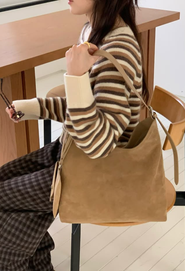 BYC01BA075CL  韓國焦糖淺啡韓系氣質美女麂皮手袋