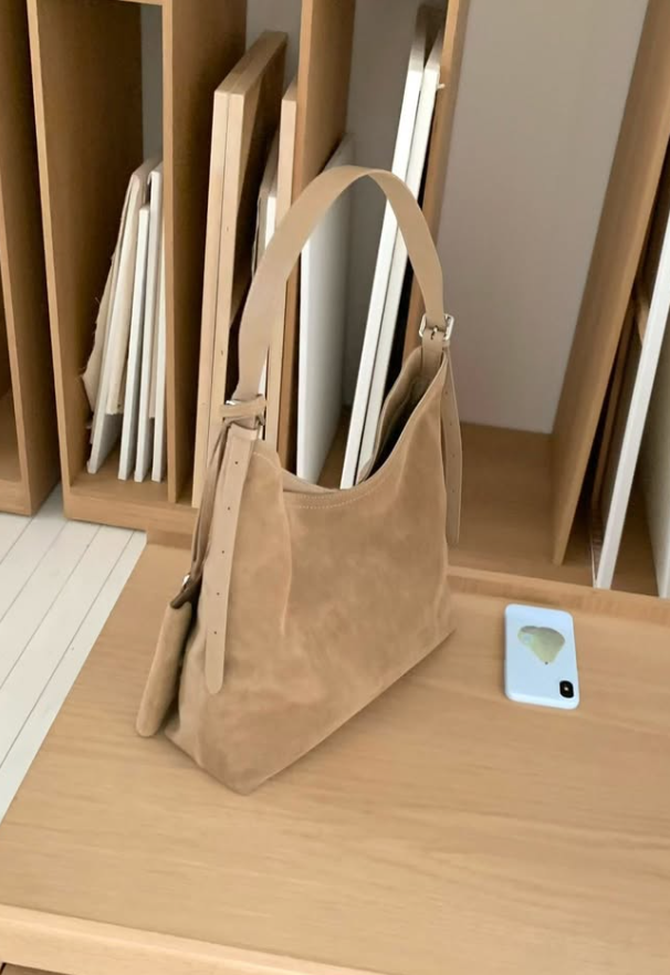 BYC01BA075CL  韓國焦糖淺啡韓系氣質美女麂皮手袋