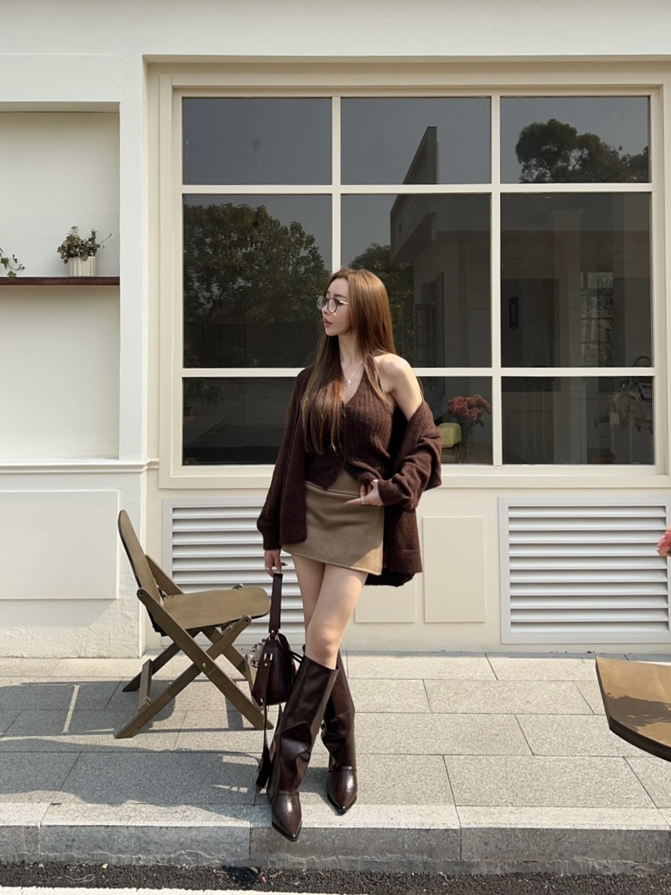 掛脖排扣針織衫+無領外罩SET