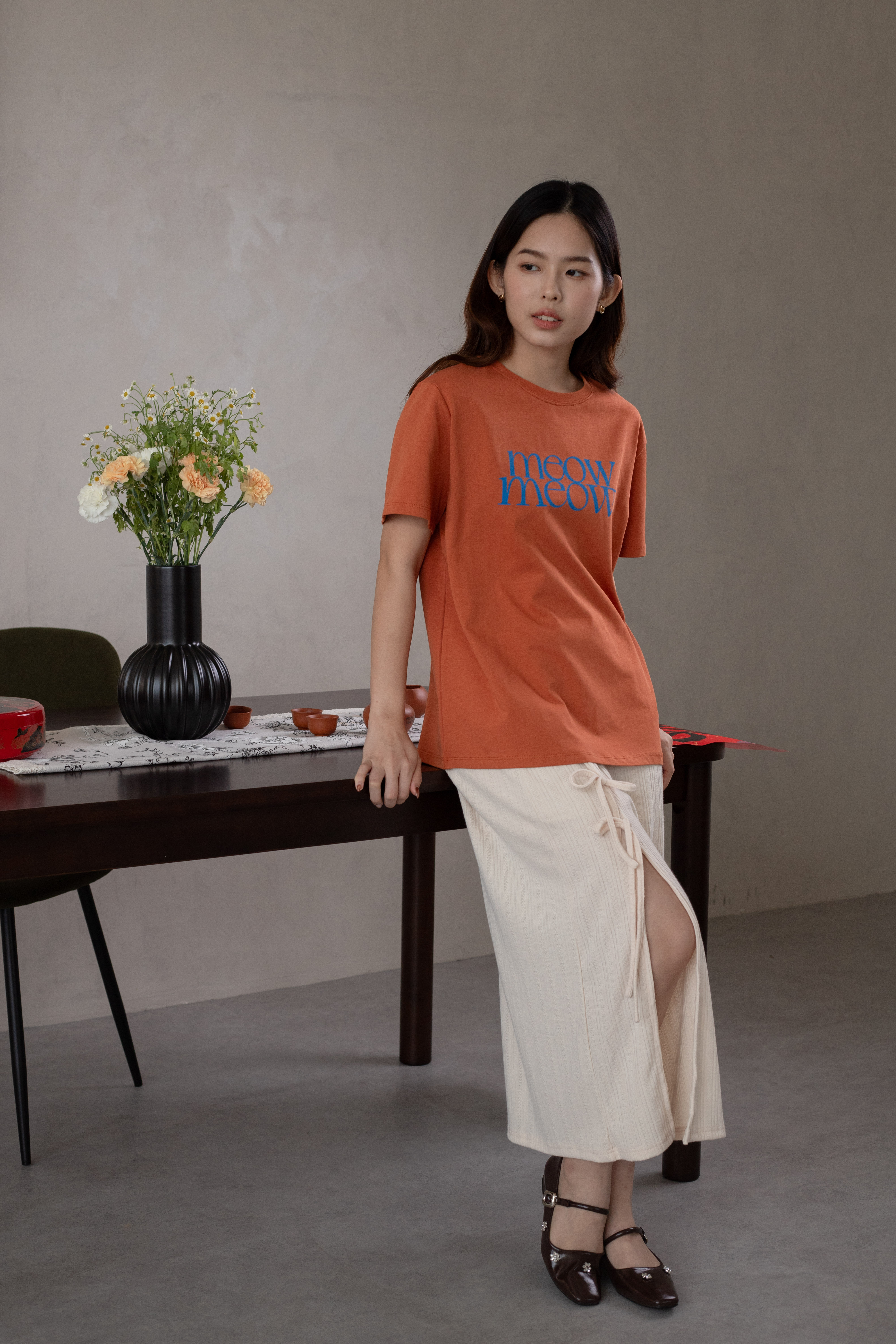 Meow Meow Relaxed Tee Orange -2636TSORA
