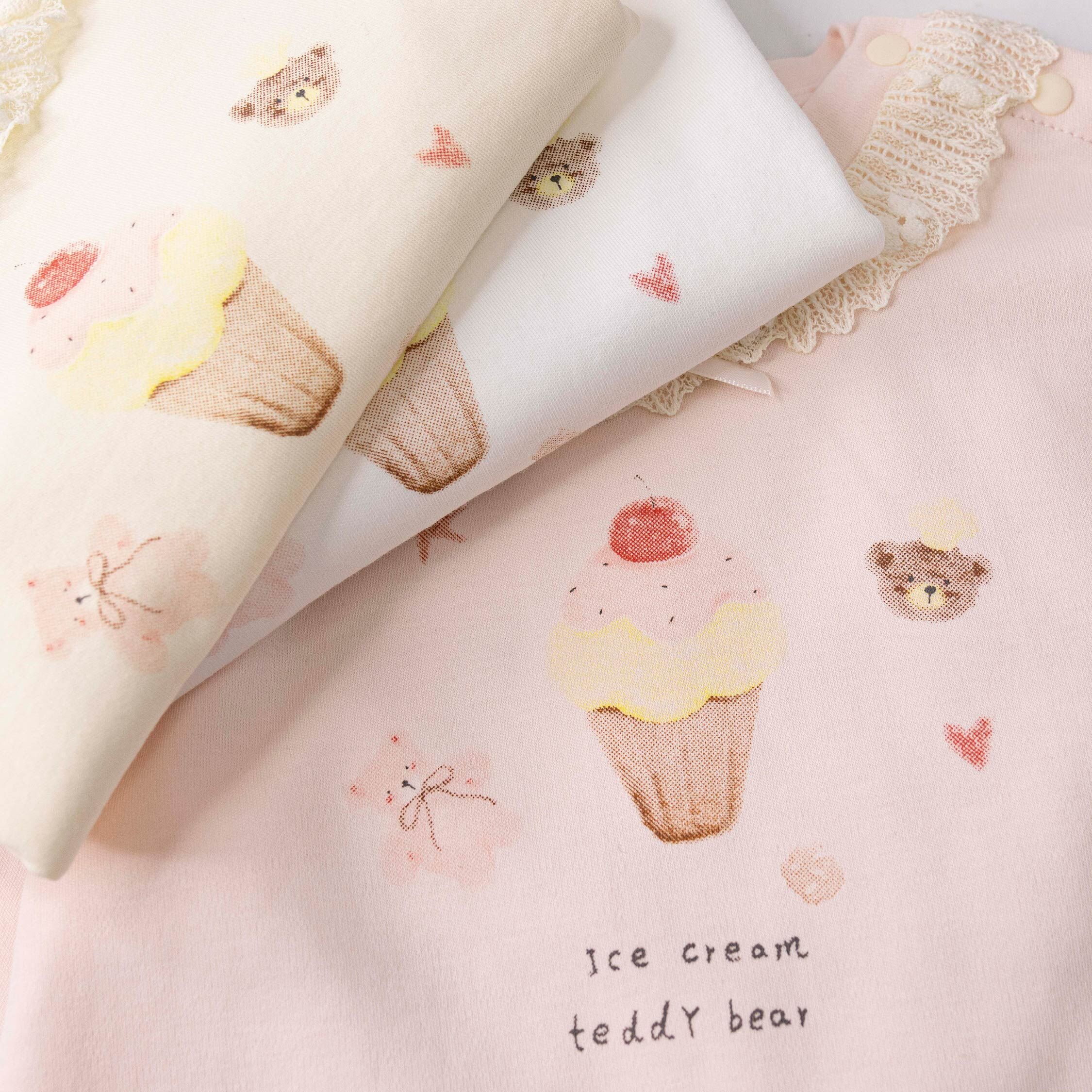 【H55937】小熊甜點緹花領拼接上衣/內搭衣＊三色