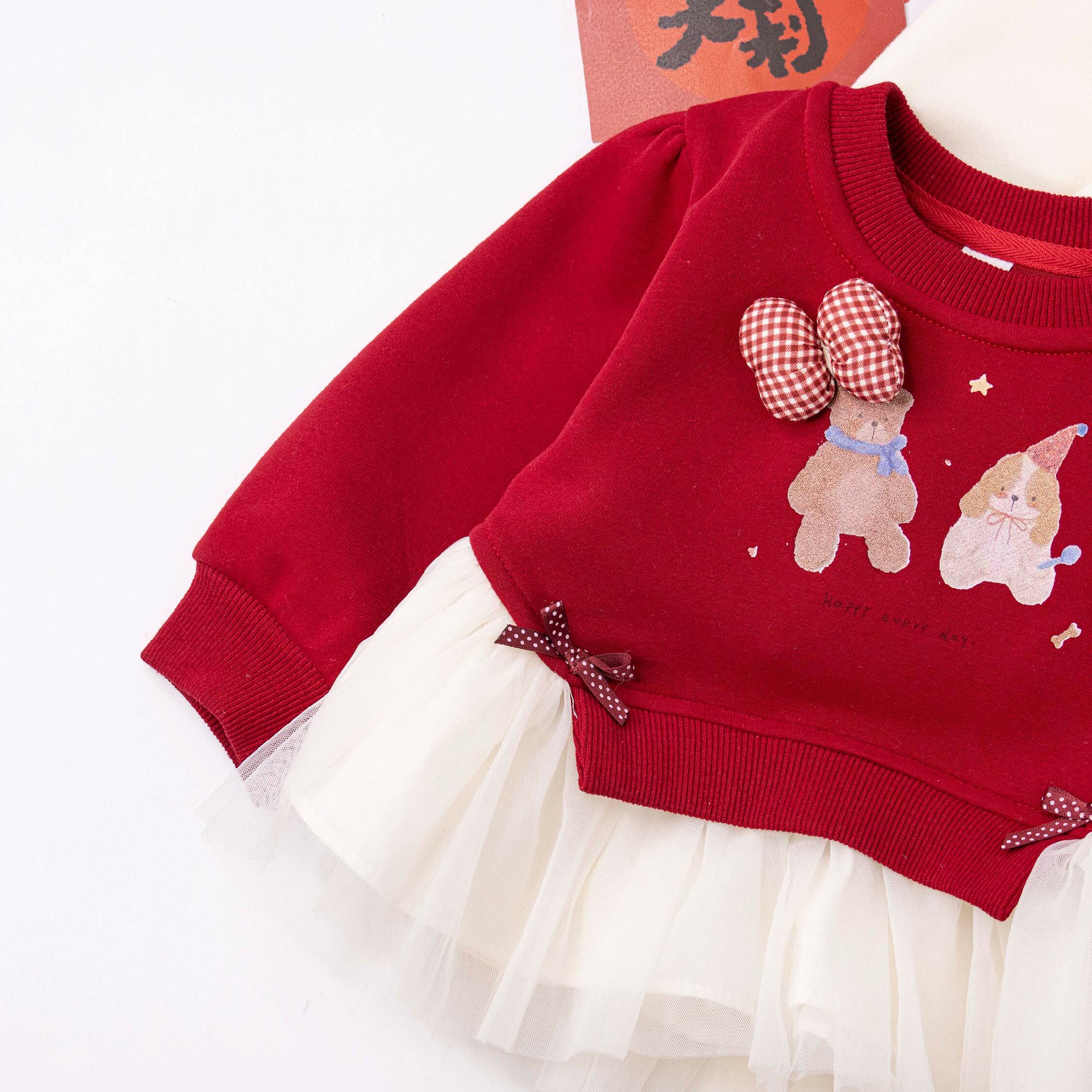 【H56143】甜美蝴蝶結網紗拼接上衣＊二色