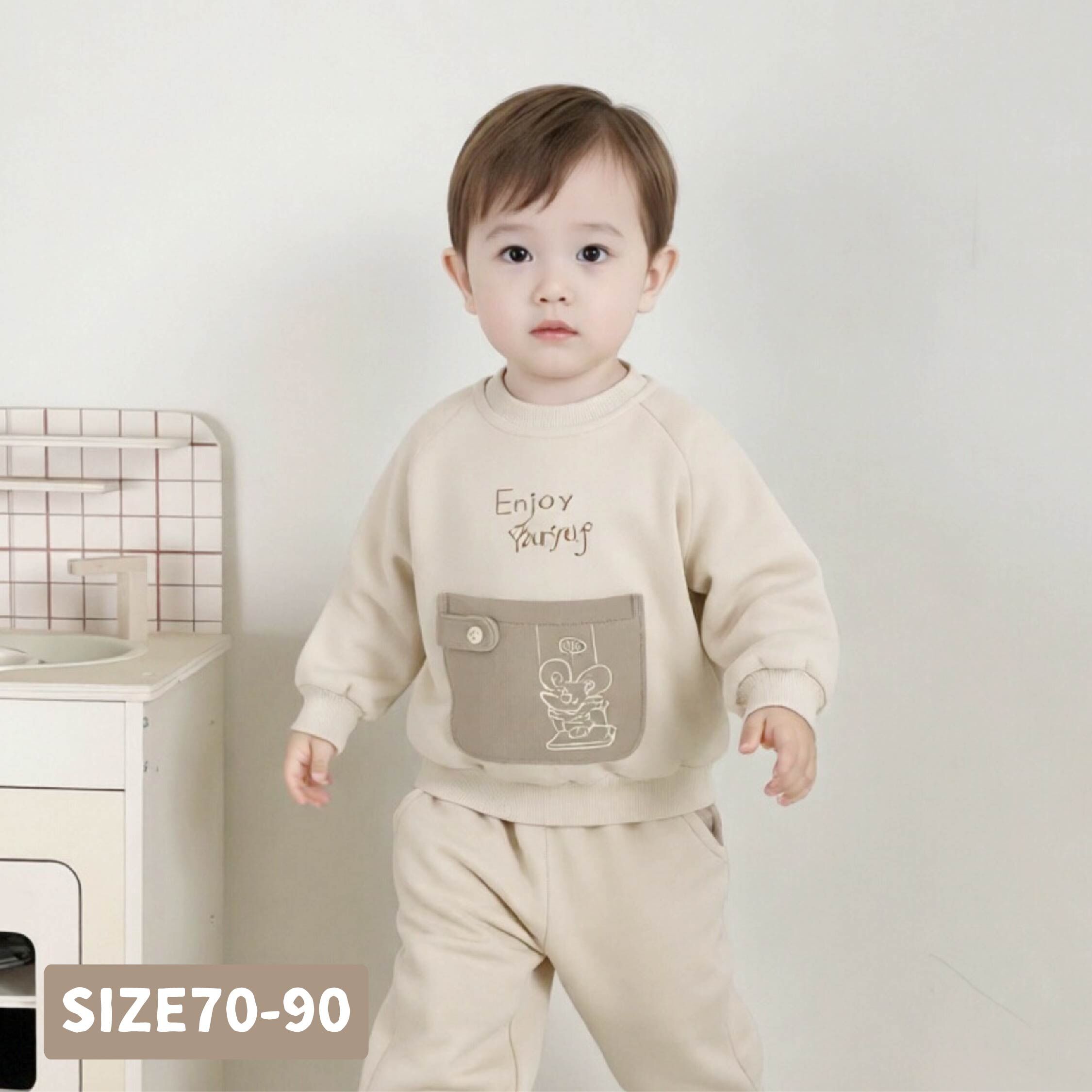 【H55939】小鼠盪鞦韆口袋設計上衣＊二色