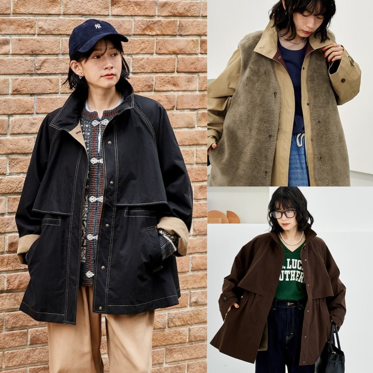 預購┃FREAK'S STORE 女款 多穿 A字立領大衣外套 含絨毛披肩背心