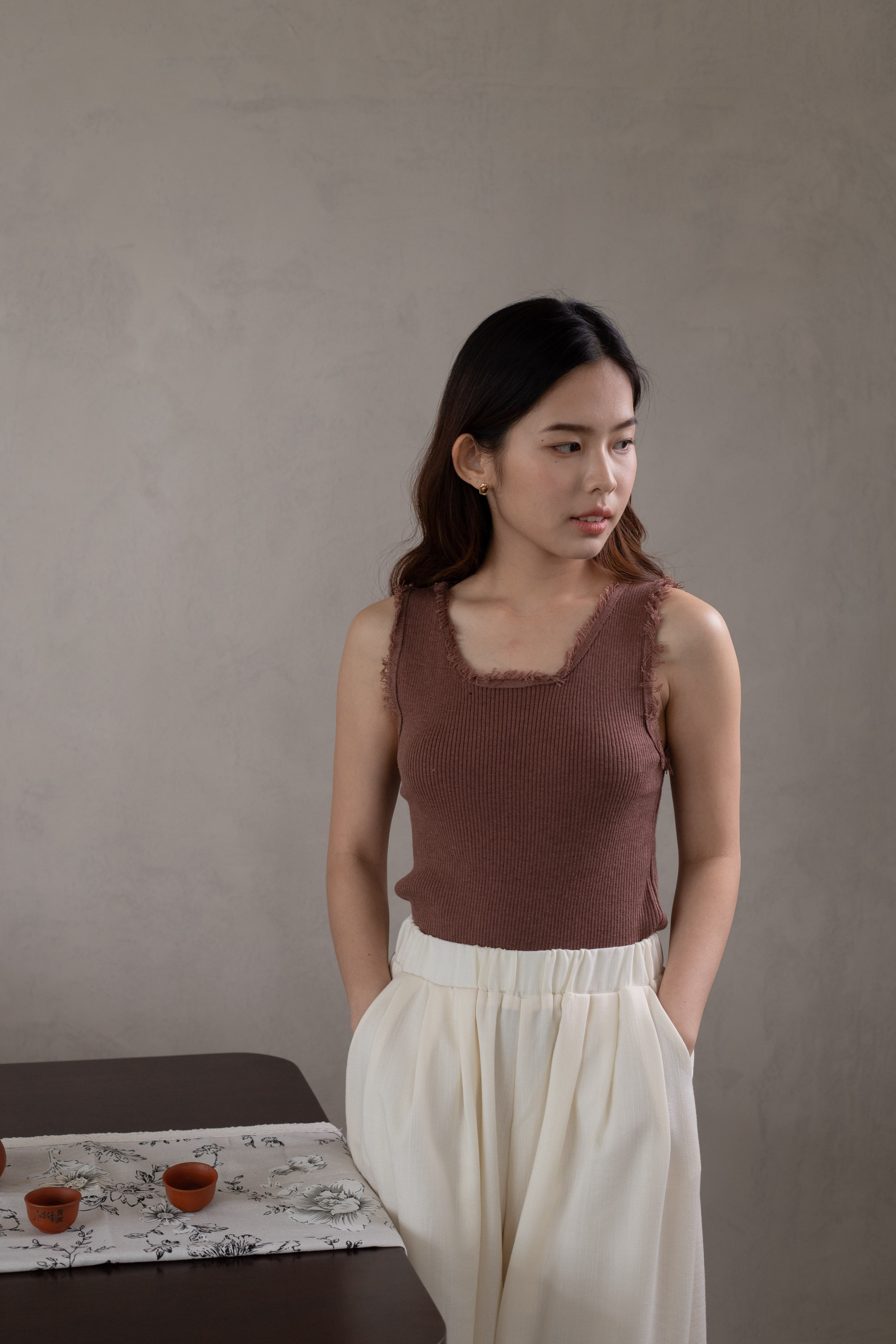 Peony Raw Edge Tank Top Rust -2634KVRUS