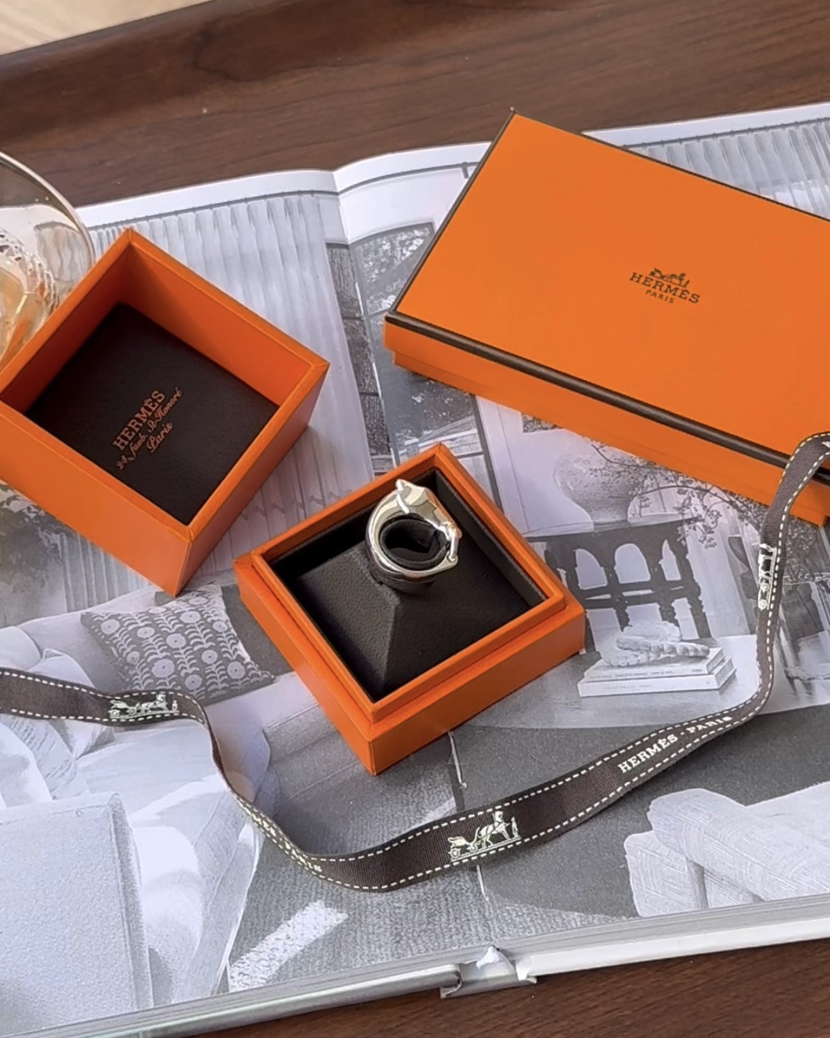 HERMES｜純銀馬頭戒指 銀色