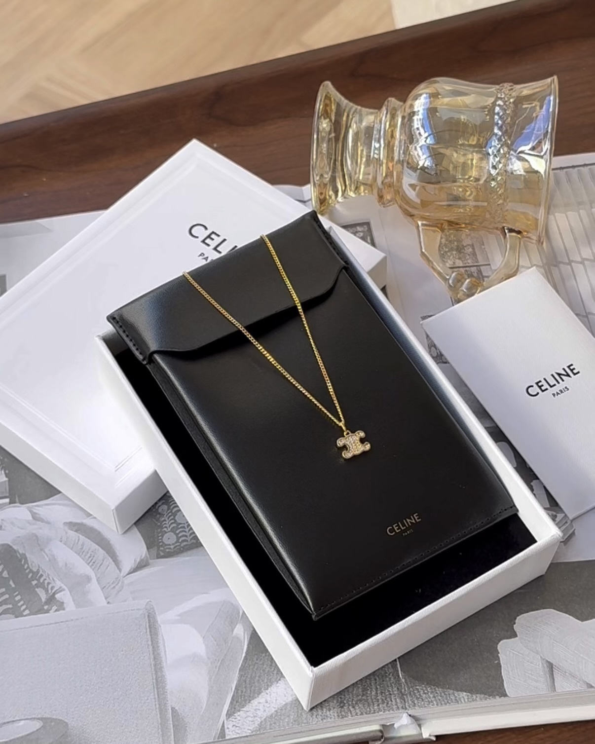 CELINE｜凱旋門水晶滿鑽項鍊 金色