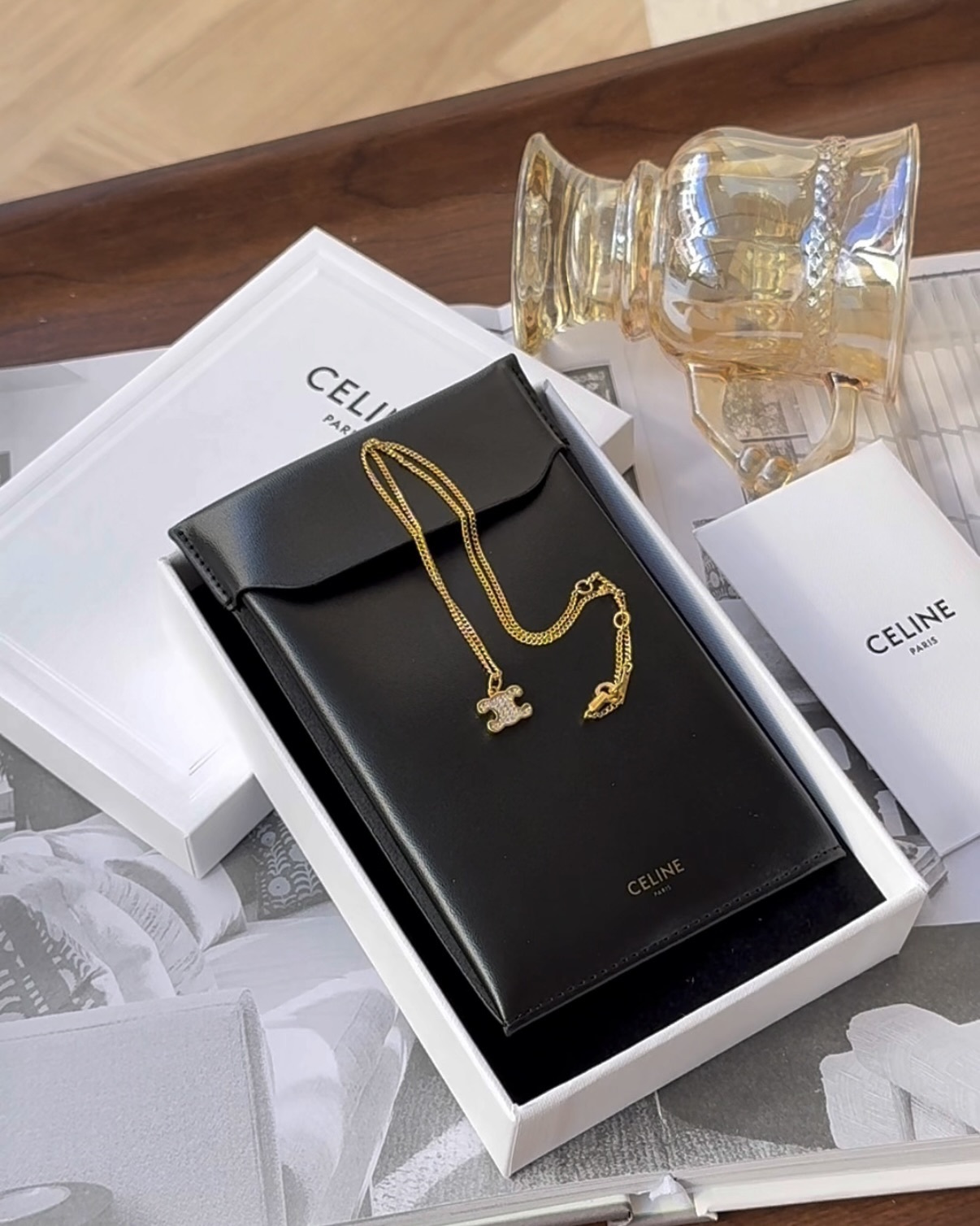 CELINE｜凱旋門水晶滿鑽項鍊 金色