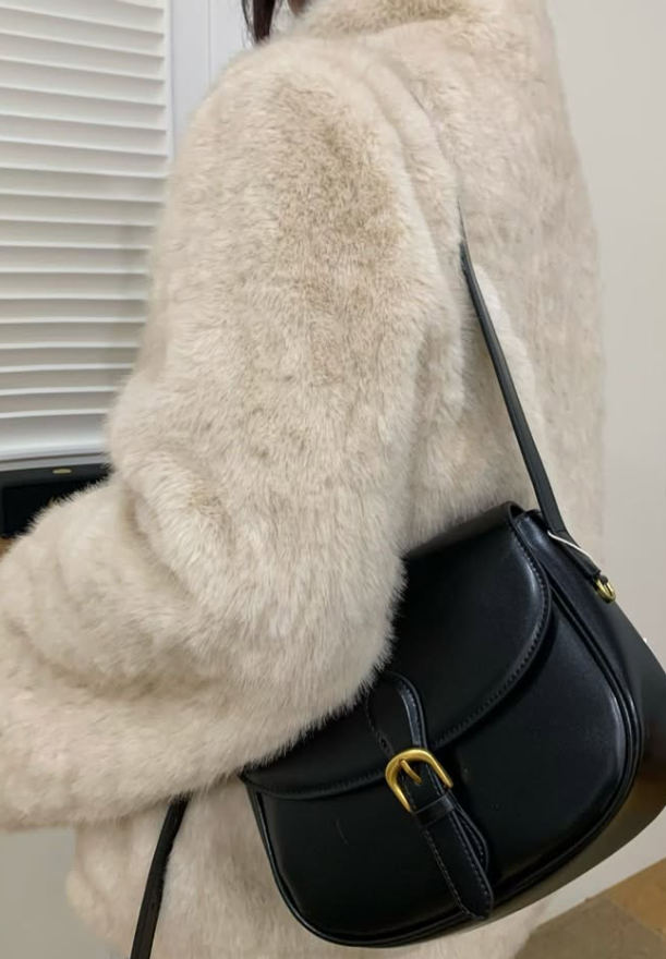 BYC01BA081BK  韓國都市麗人黑韓系牛皮名媛馬鞍包