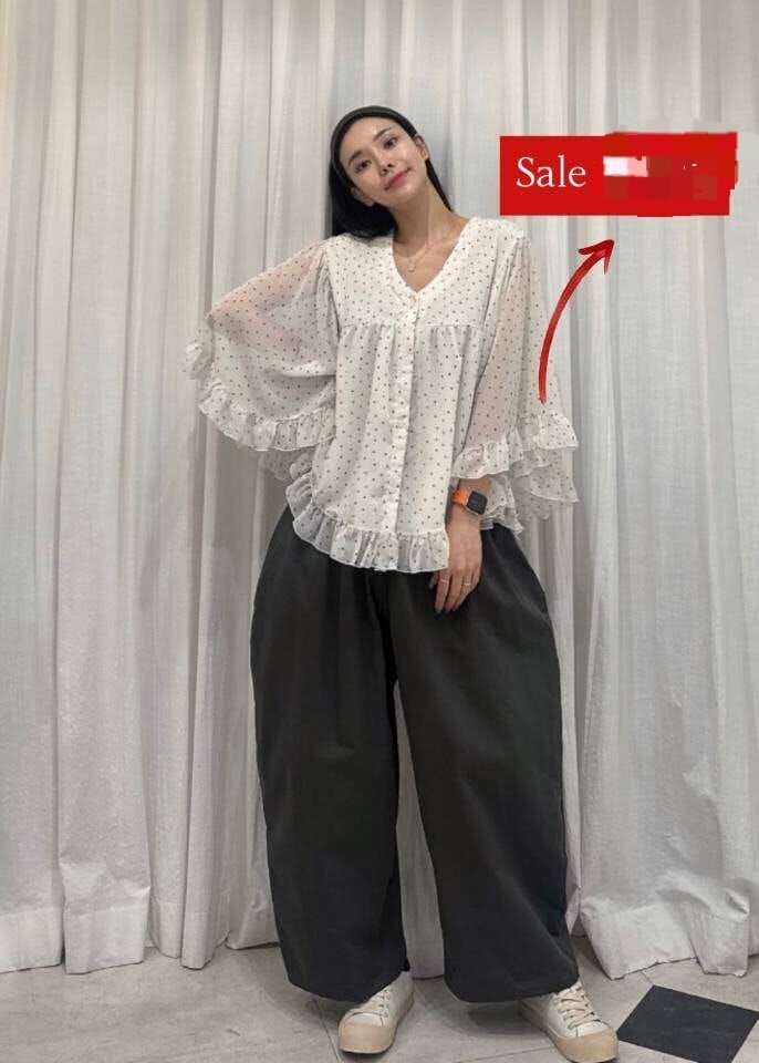 CI5436 小清新波點V領微透上衣 *特價* (優惠碼同充值購物金不適用)