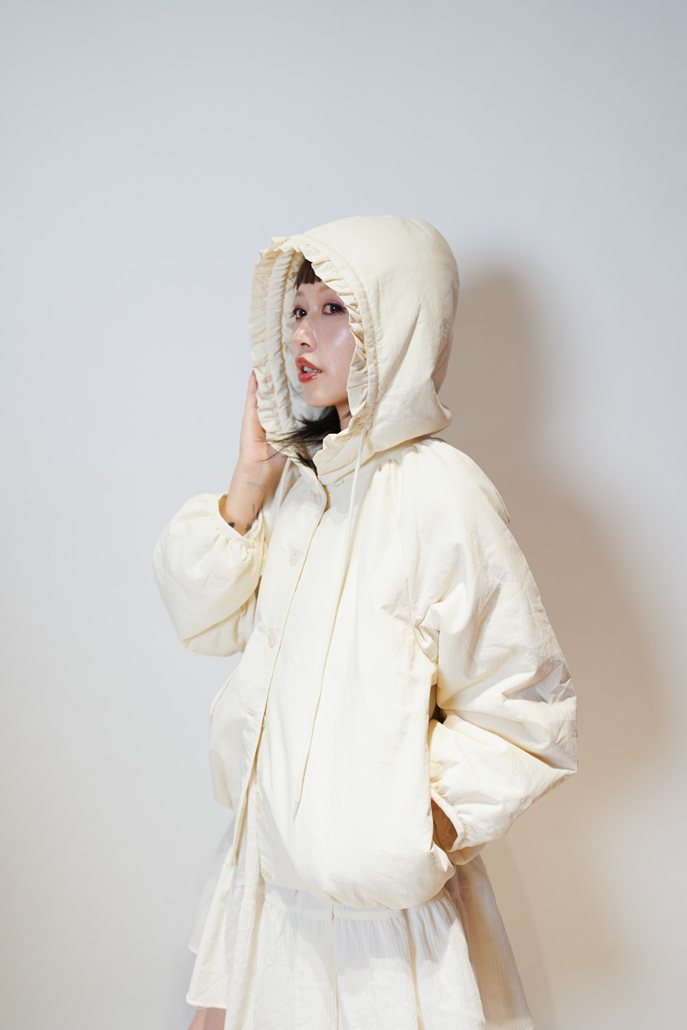 Winter Jacket Roffles Ruffle edge padded set : JACKET (IVORY)