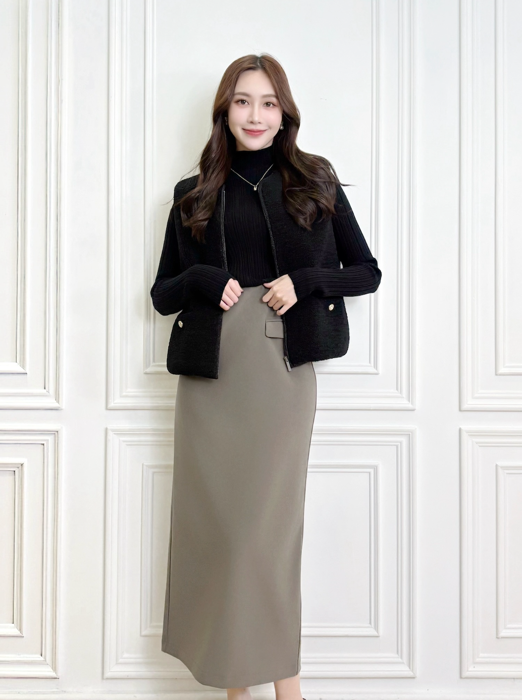 修身顯瘦!彈性雙翻蓋長裙