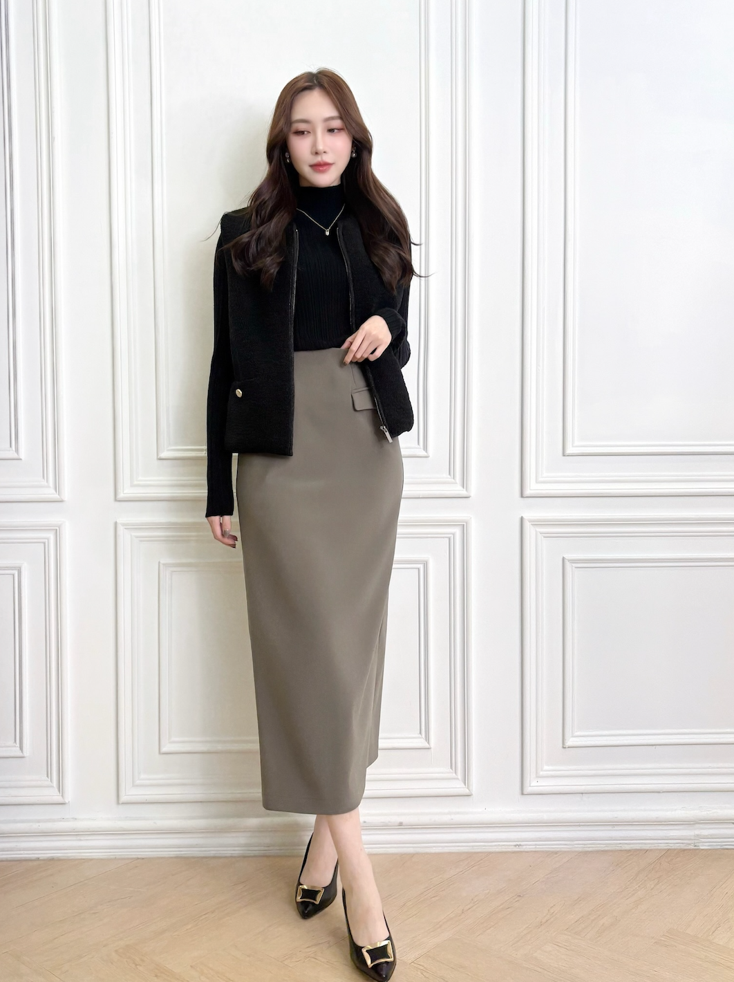 修身顯瘦!彈性雙翻蓋長裙