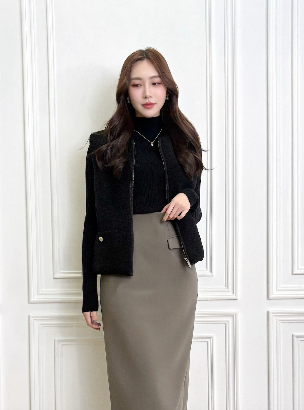 保暖毛毛金釦拉鍊背心