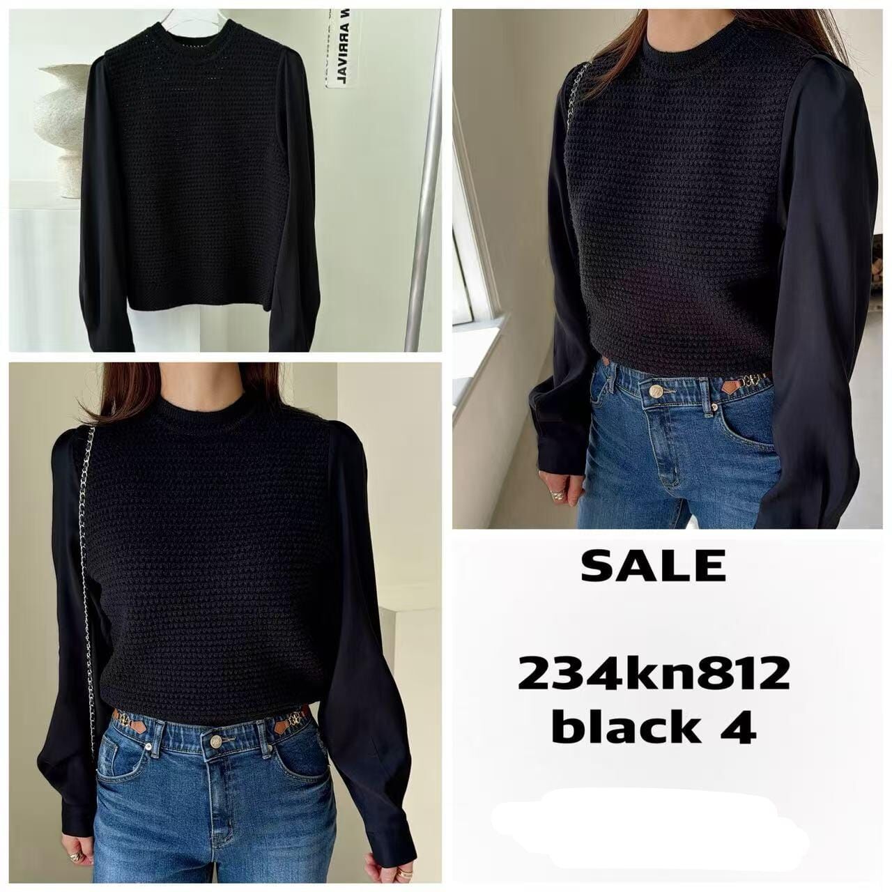 BI5407 材質拼接洞洞織紋上衣 *特價* (優惠碼同充值購物金不適用)