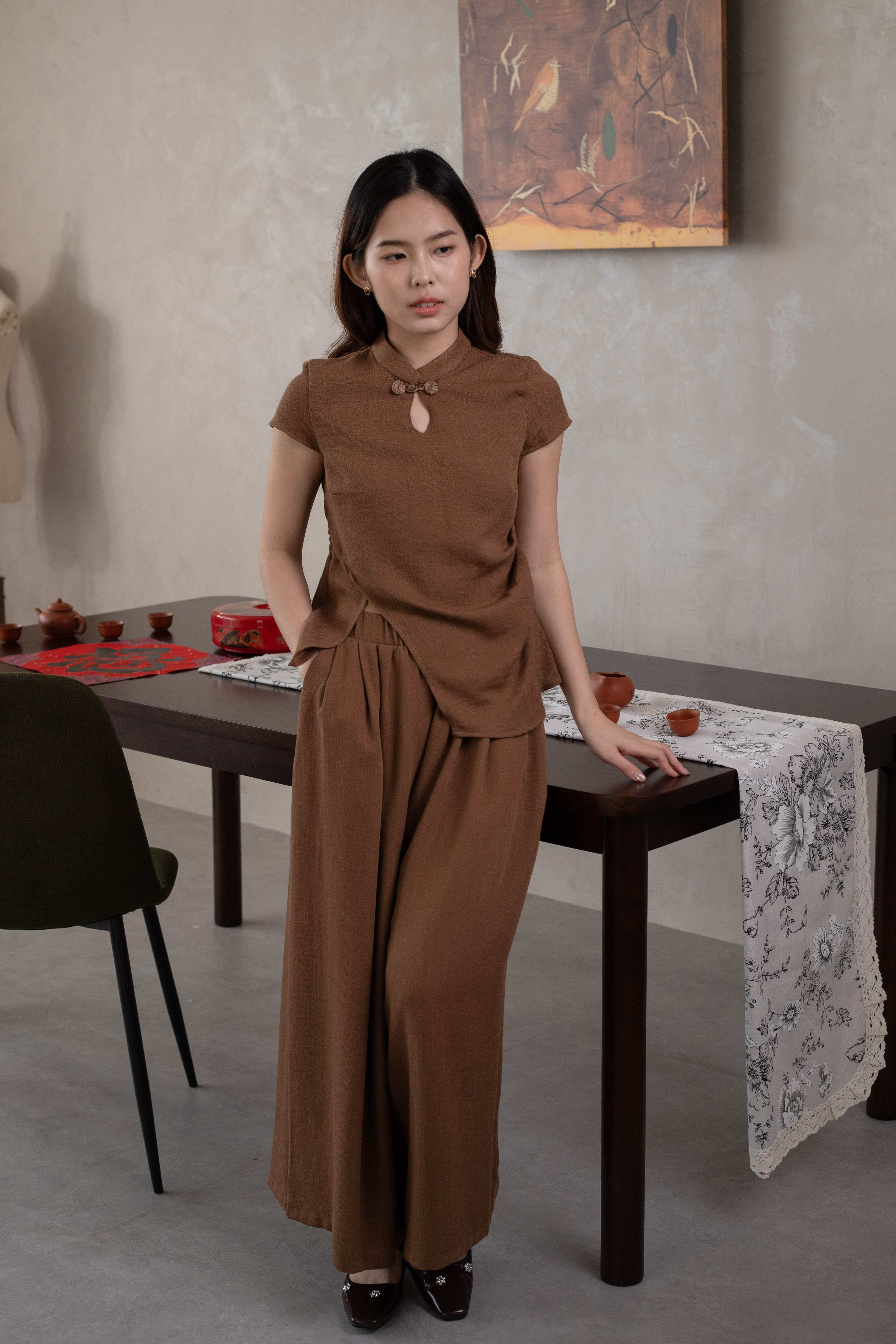Chu En Wide Leg Pants Brown-2629PLBRO