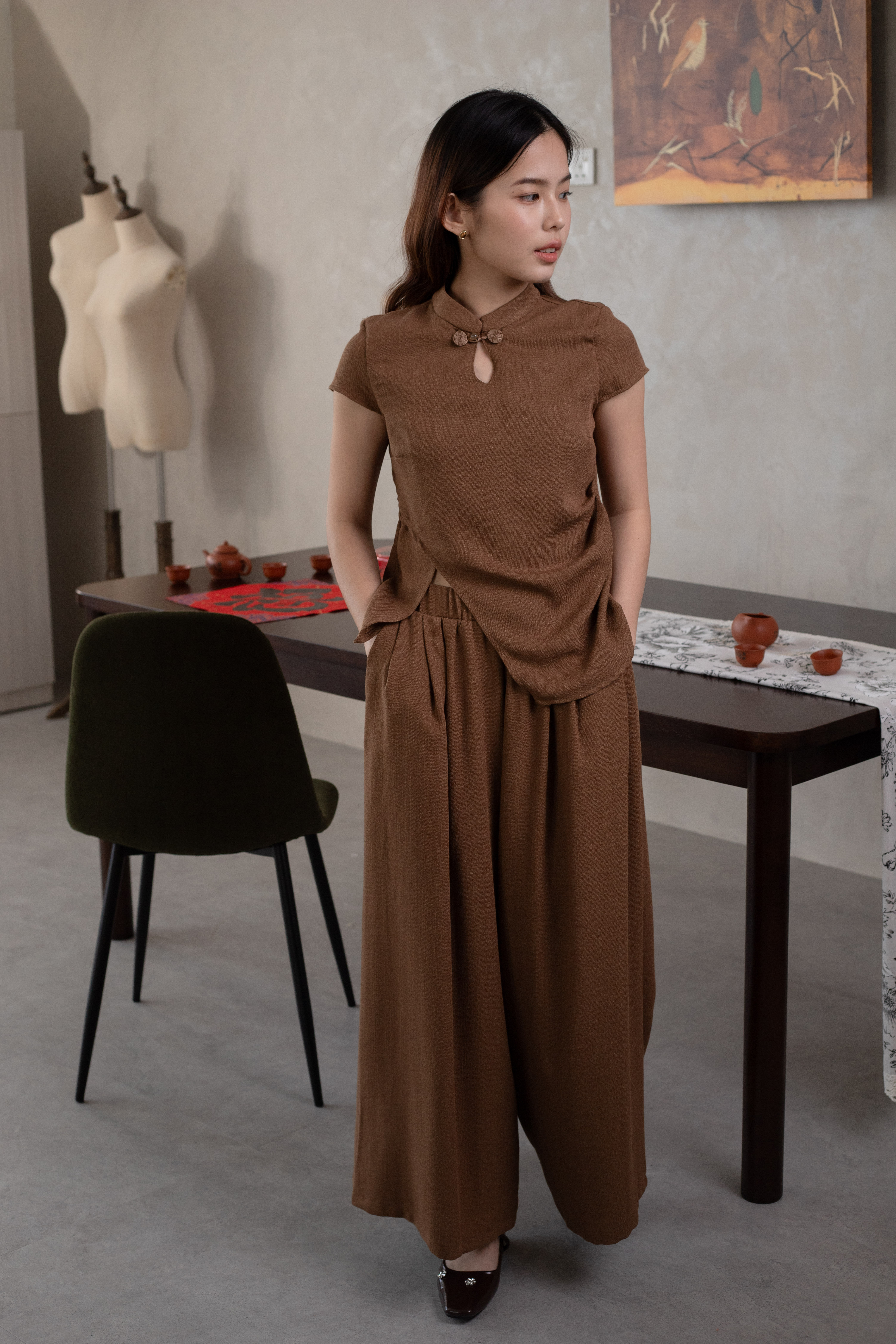 Chu En Wide Leg Pants Brown-2629PLBRO