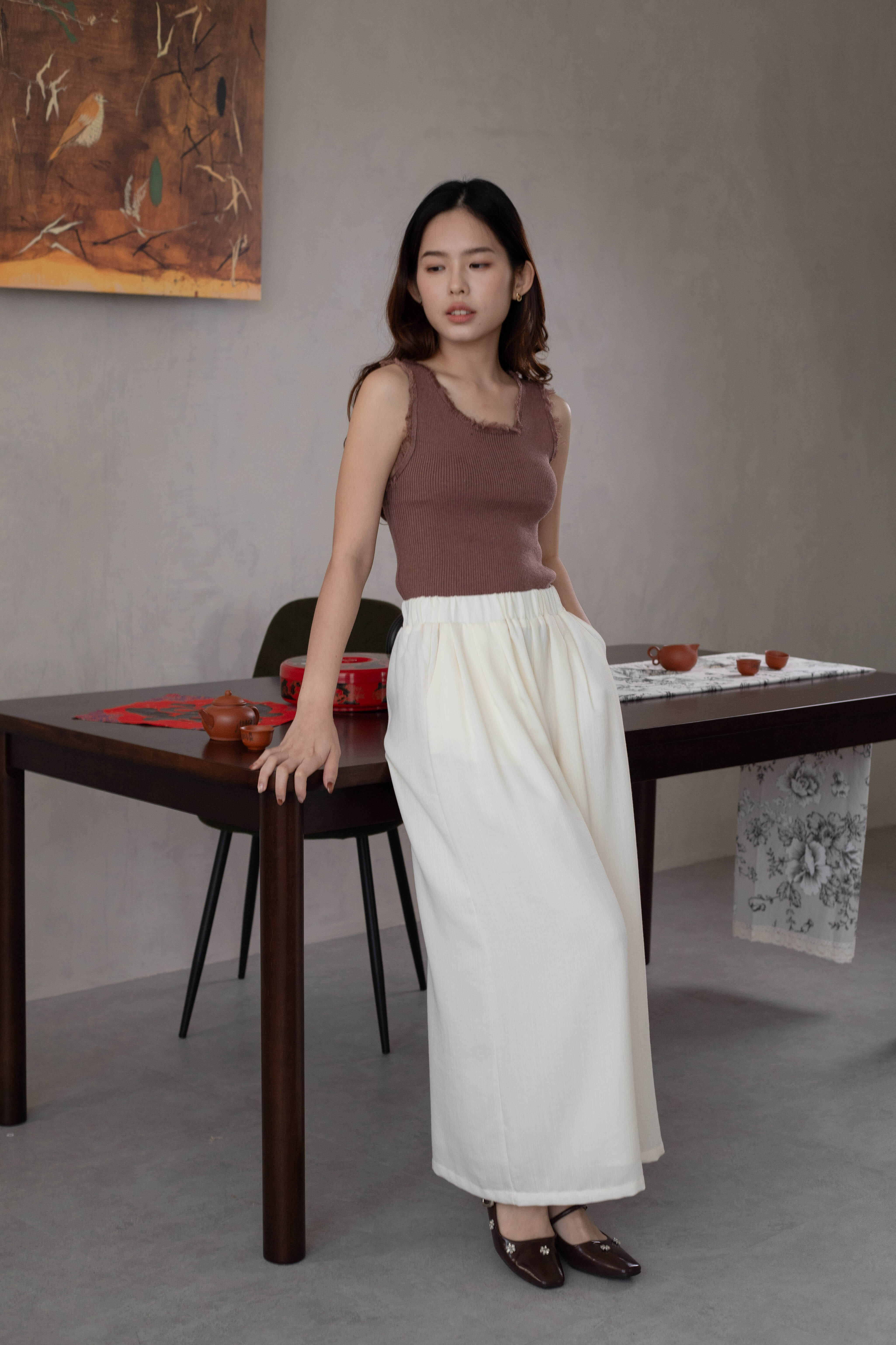 Chu En Wide Leg Pants Beige-2629PLBEI
