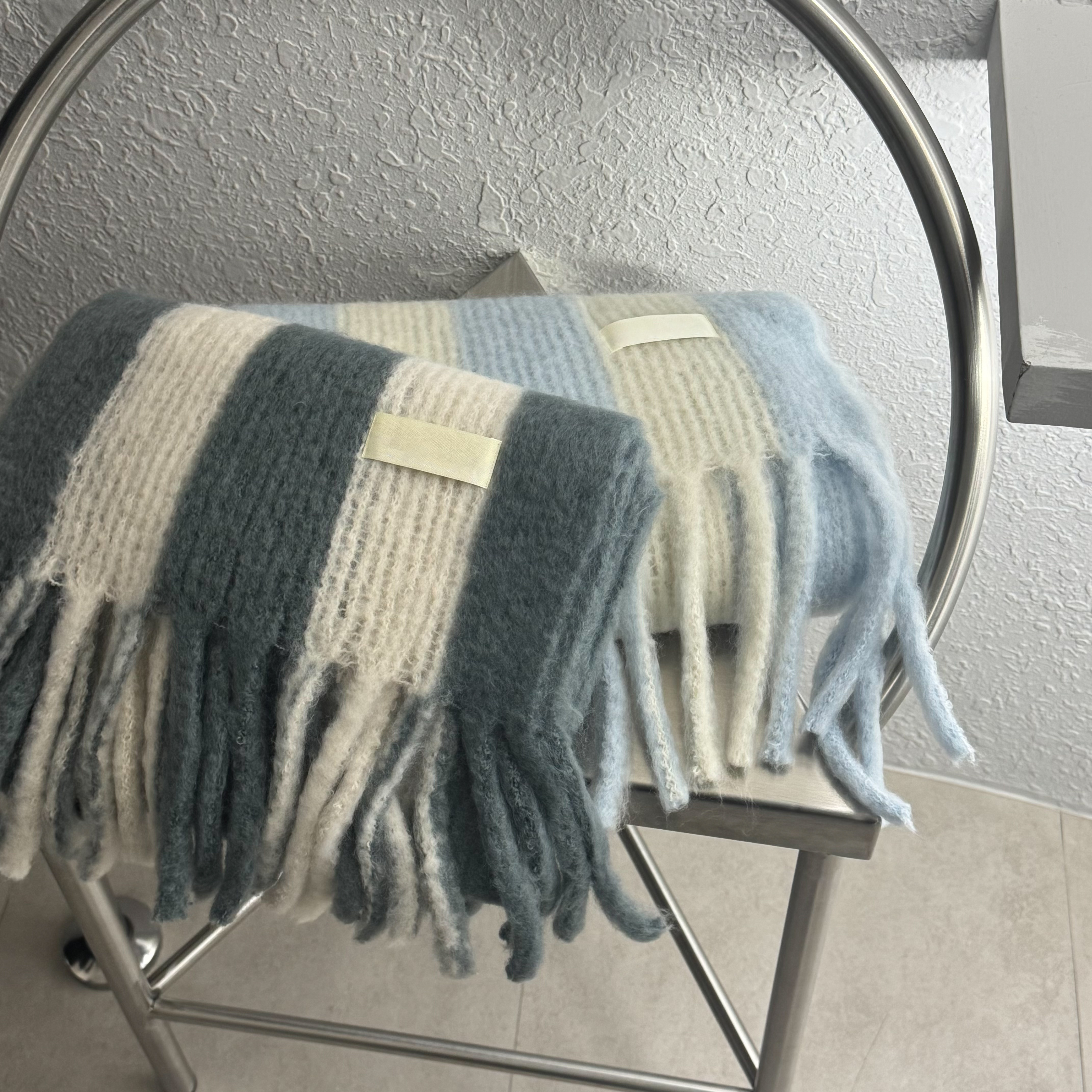 J35 毛毛蟲圍巾(藍天白雲/湖水綠)