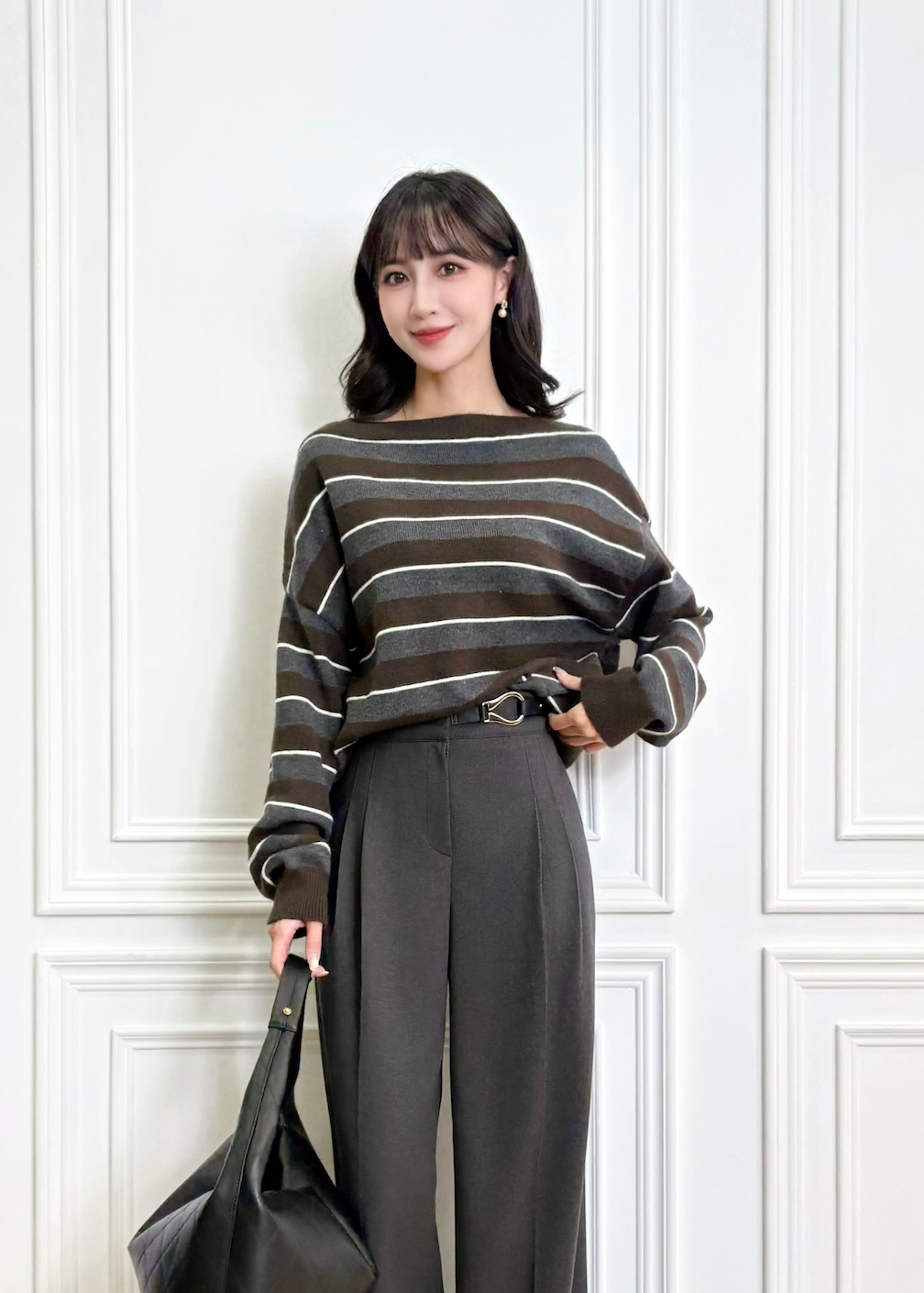 船領橫條紋針織上衣