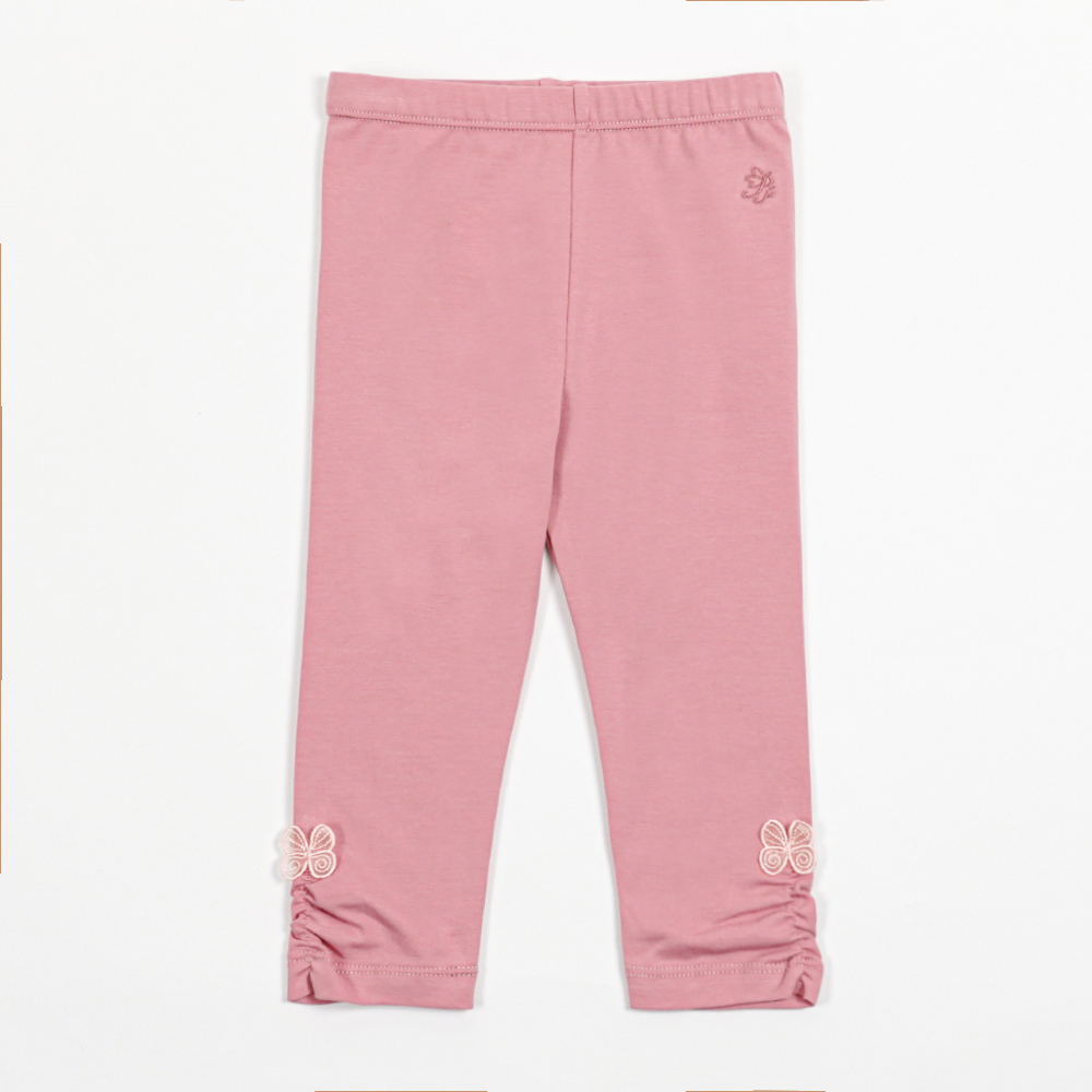 PIPPY 舒適彈性棉下抽皺內搭長褲 粉紫