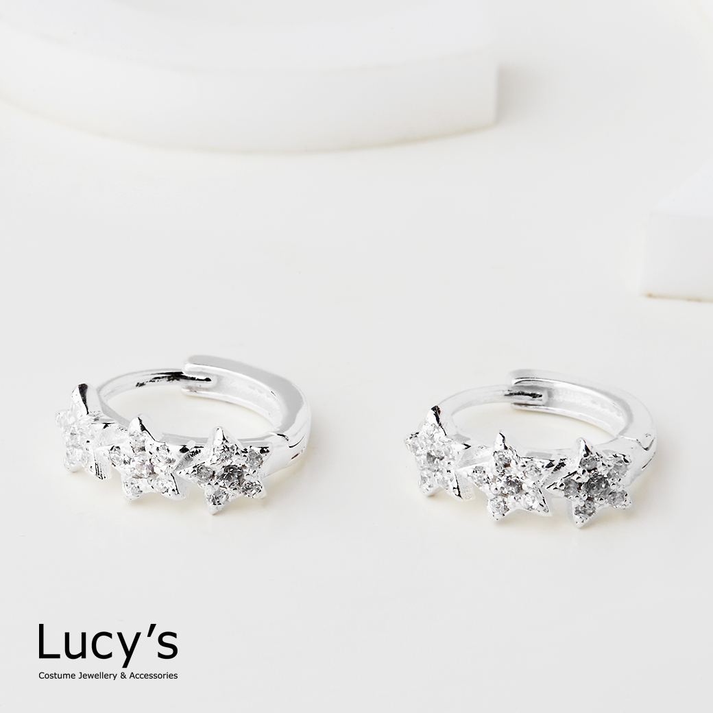 925純銀 三星 易扣耳環 (125301)