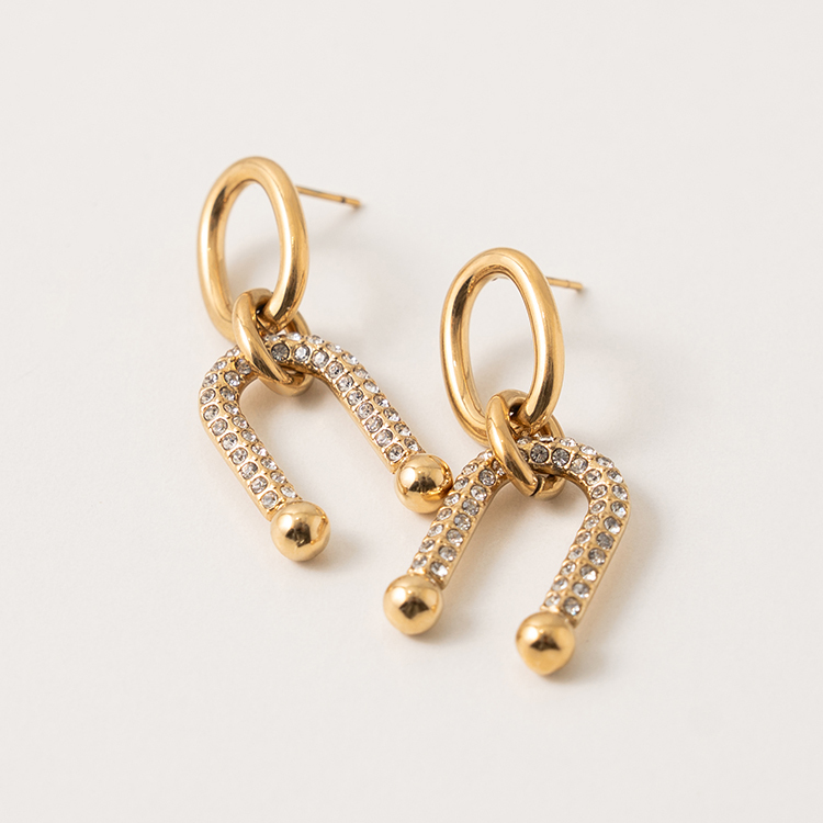 miramira微光｜個性粗鍊碎鑽耳環D1397-金43995