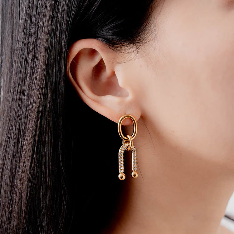 miramira微光｜個性粗鍊碎鑽耳環D1397-金43995