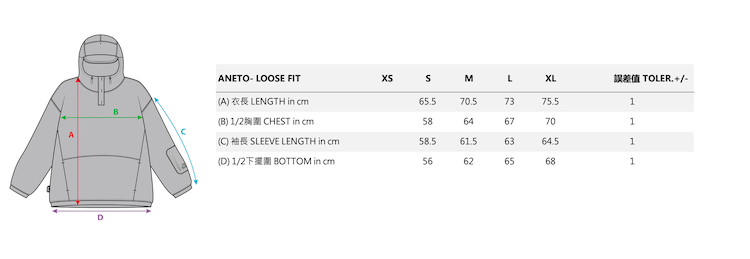 【HORSEFEATHERS】ANETO 中性連帽刷毛套頭衫-SEEK系列_尺寸參考