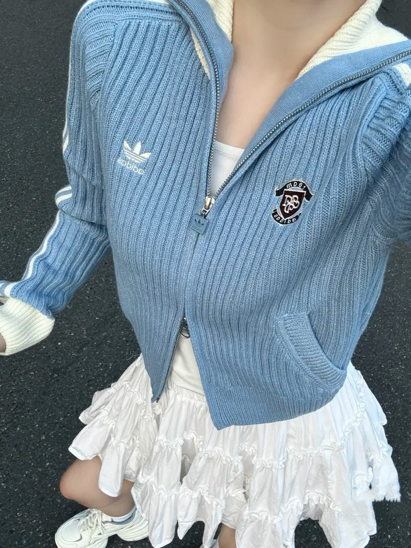 ADIDAS ORIGINALS TEAM FULLZIP 針織 雙拉鍊 外套 水藍 黑色 寶寶藍 宋雨琦同款 女款 KF0719 KF0720