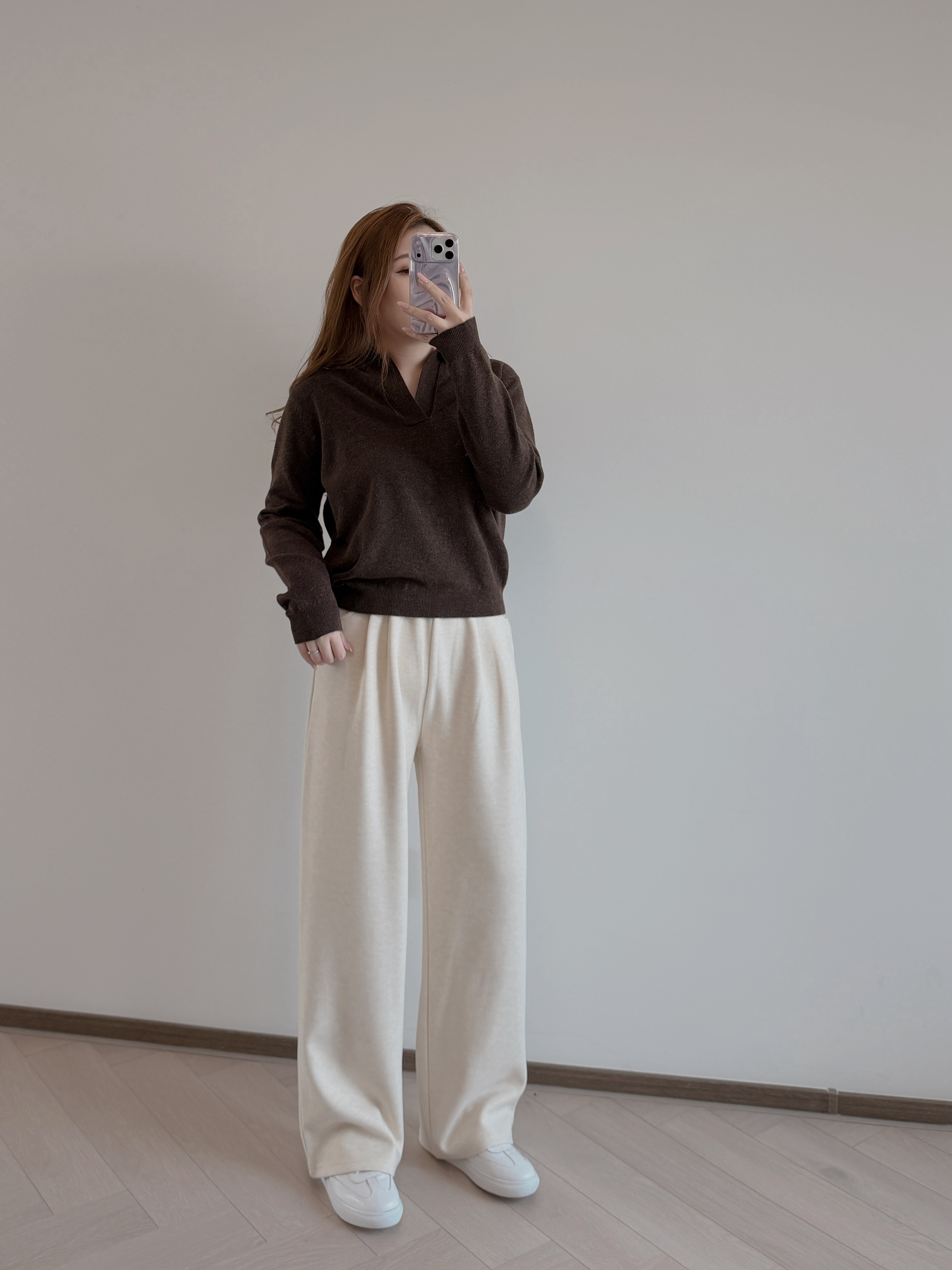 現貨 7381 米杏色顯瘦直筒優閒長褲