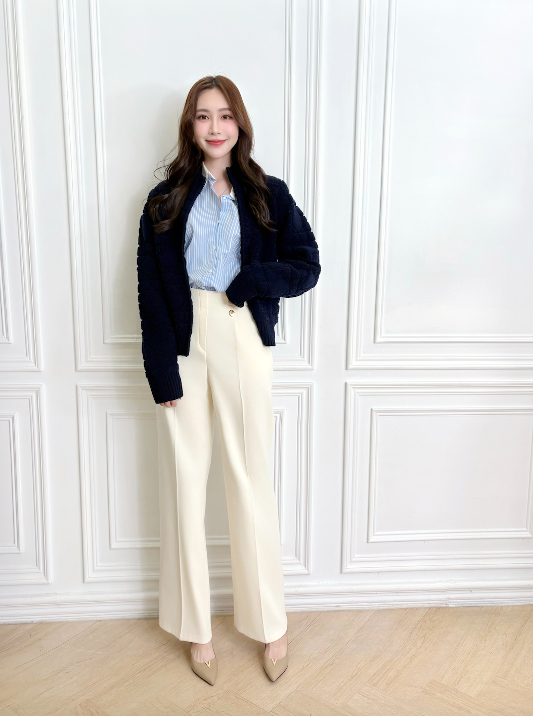 立體菱格紋毛毛針織外套