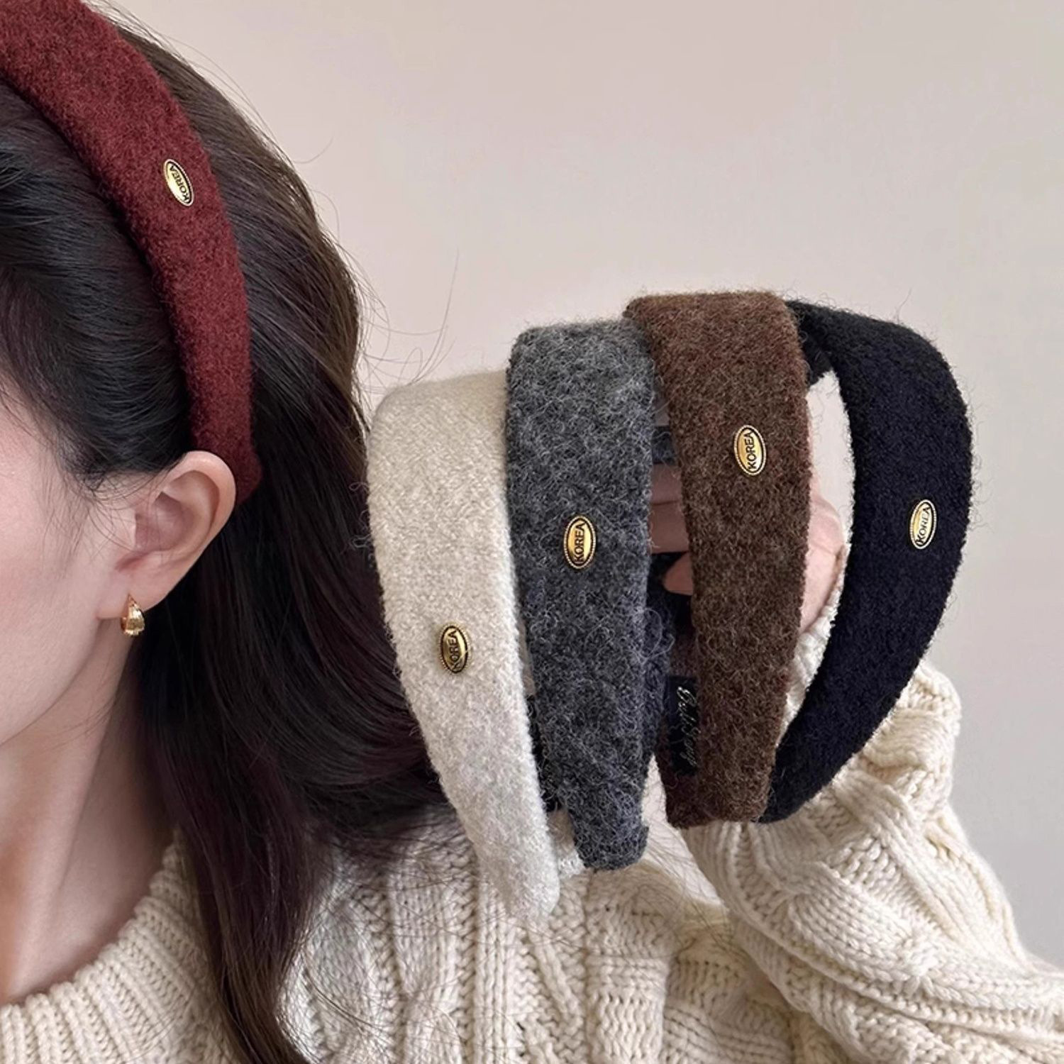 《6531》法式毛呢金標寬版髮箍