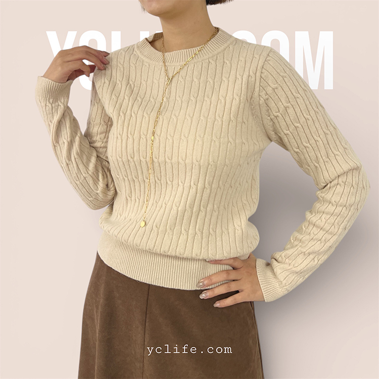 經典圓領麻花羊毛針織衫