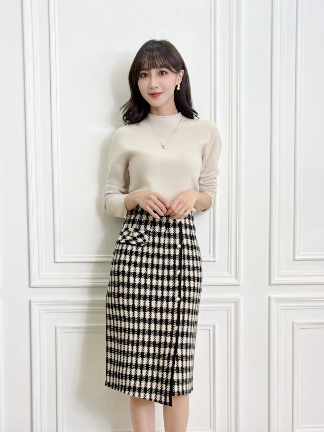 半領低調細閃感針織上衣