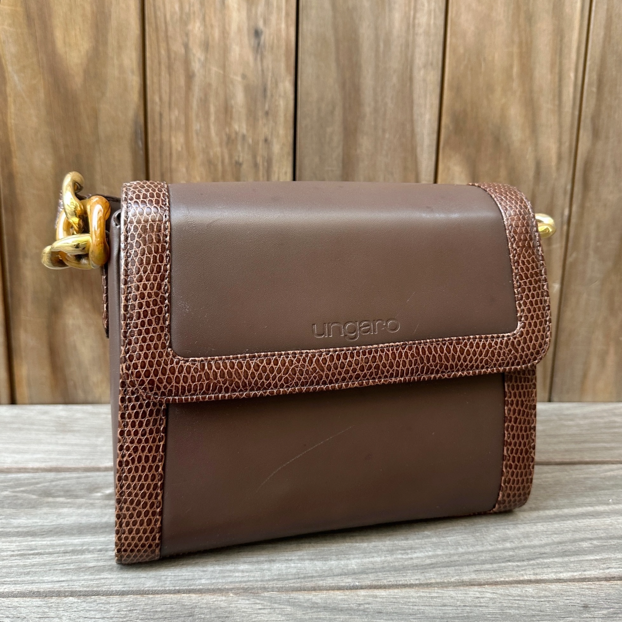 法國牌子 Ungaro 深啡色中古皮袋