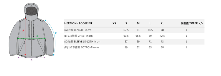 【HORSEFEATHERS】HERMON 中性超潑水科技羽絨外套-SEEK系列_尺寸參考