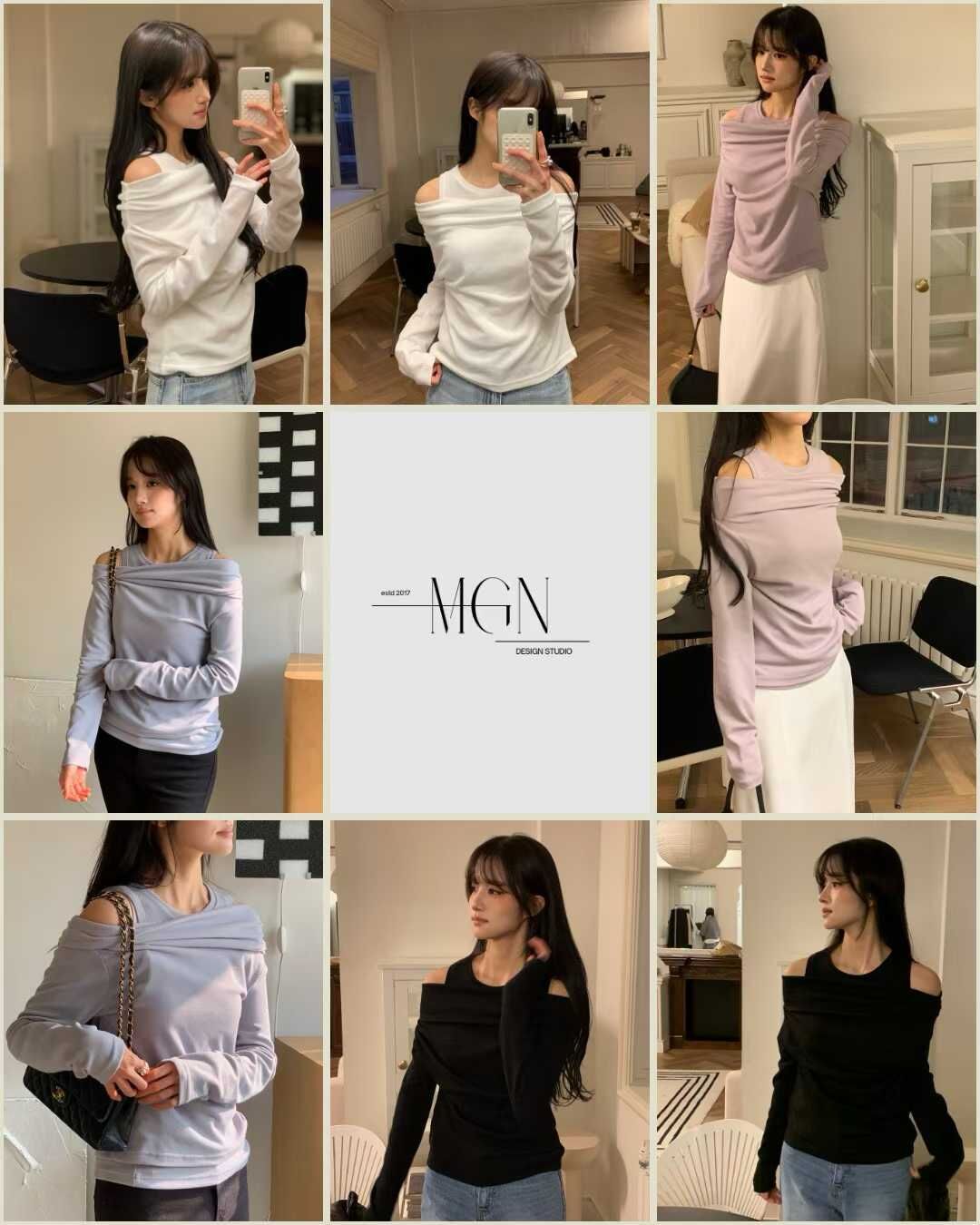 MN5407 假兩件肩帶一字領上衣 *特價* (優惠碼同充值購物金不適用)