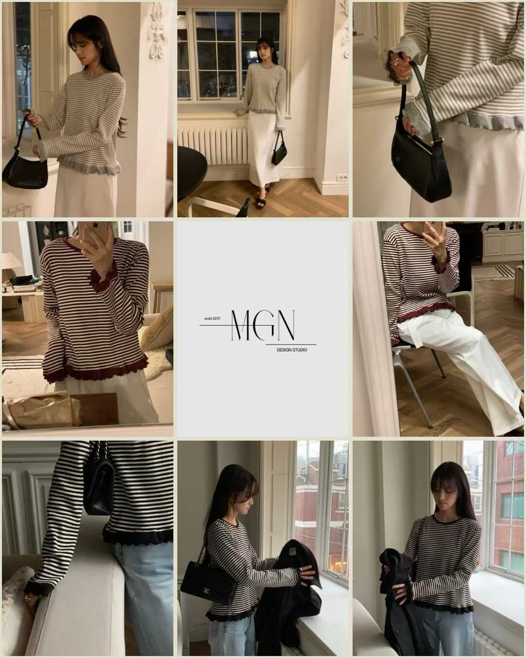 MN5408 荷葉下擺條紋上衣 *特價* (優惠碼同充值購物金不適用)