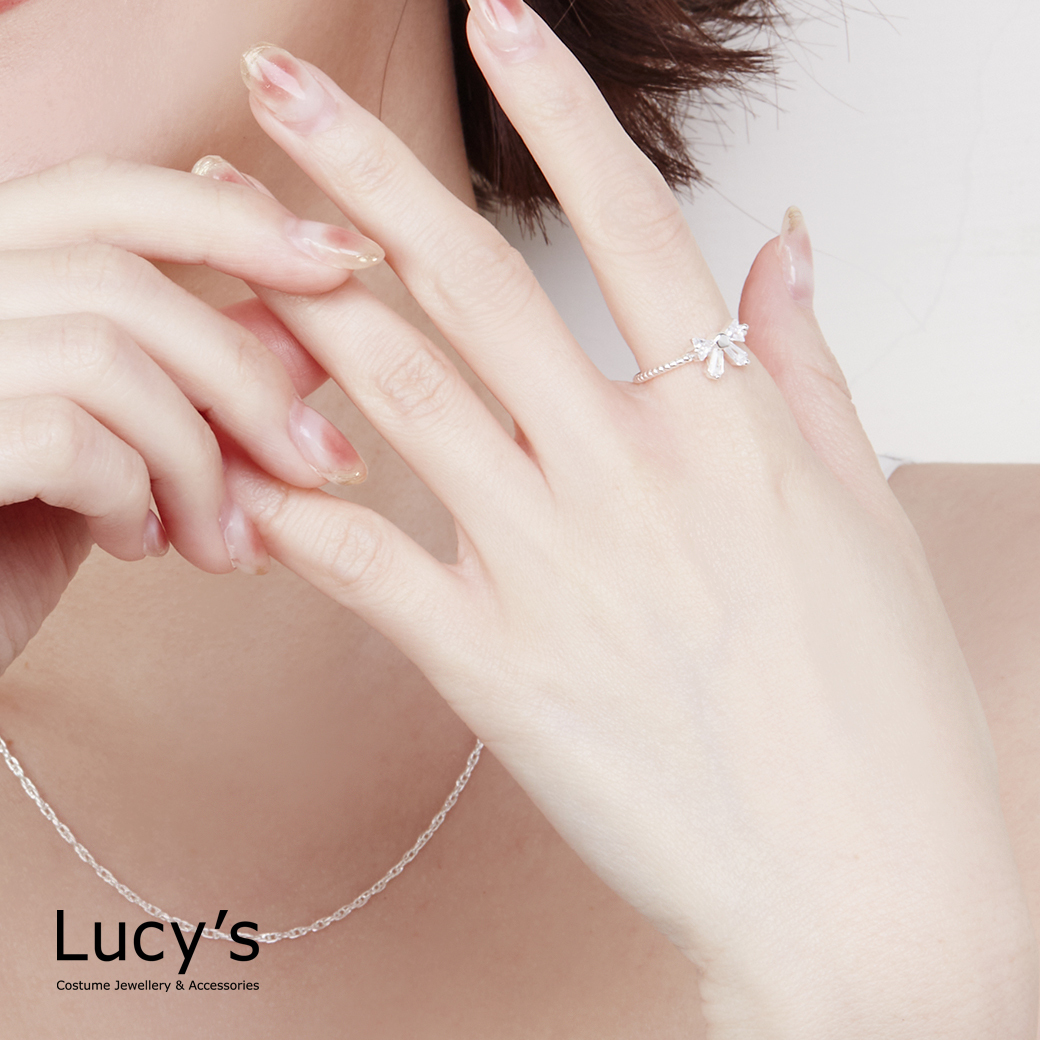 925純銀 蝴蝶結鋯石 尾戒 (125876/125877/125878)