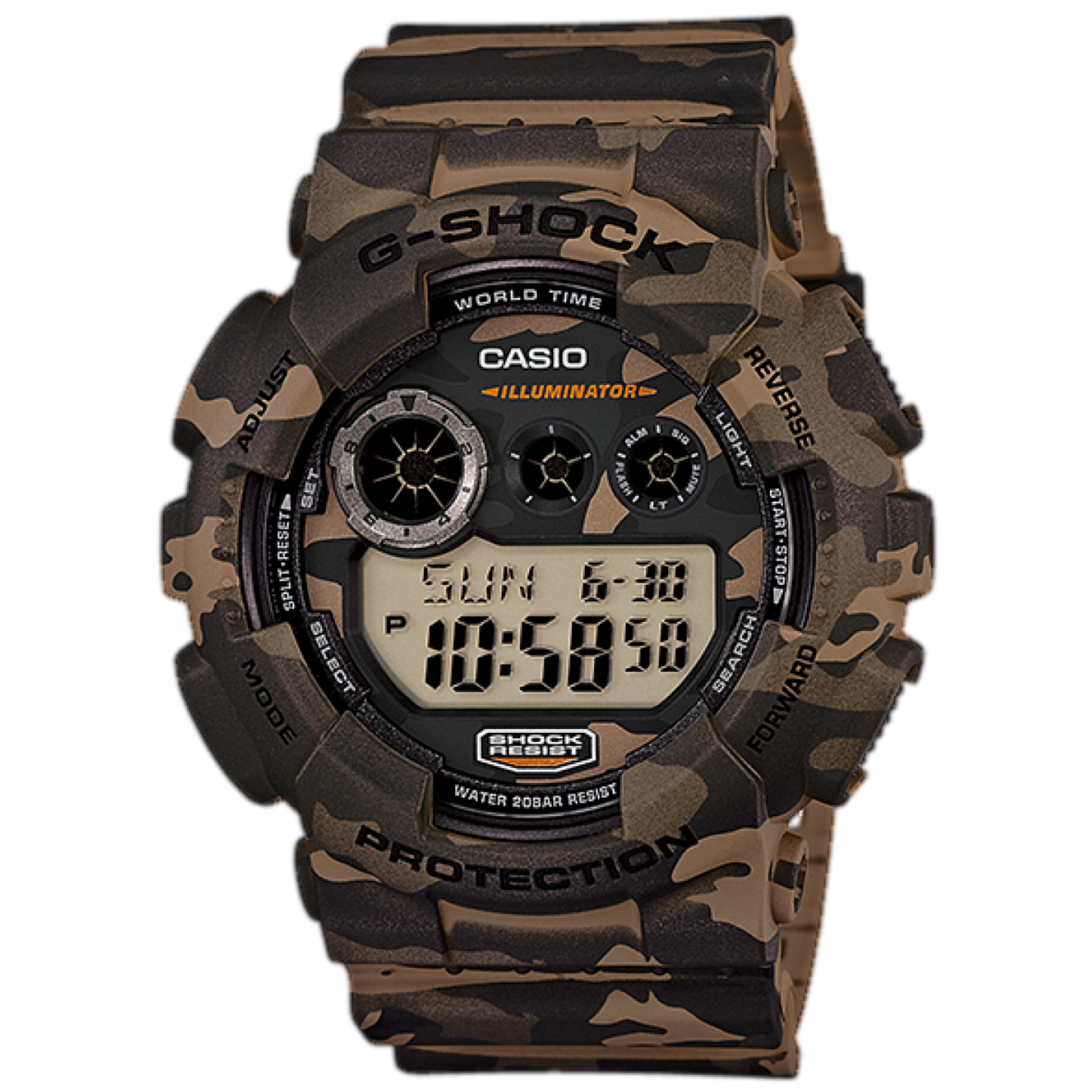 【CASIO 卡西歐】G-SHOCK 大螢幕多功能耐衝擊 迷彩系列 街頭潮流的完美配搭 電子錶 手錶 GD-120CM-5