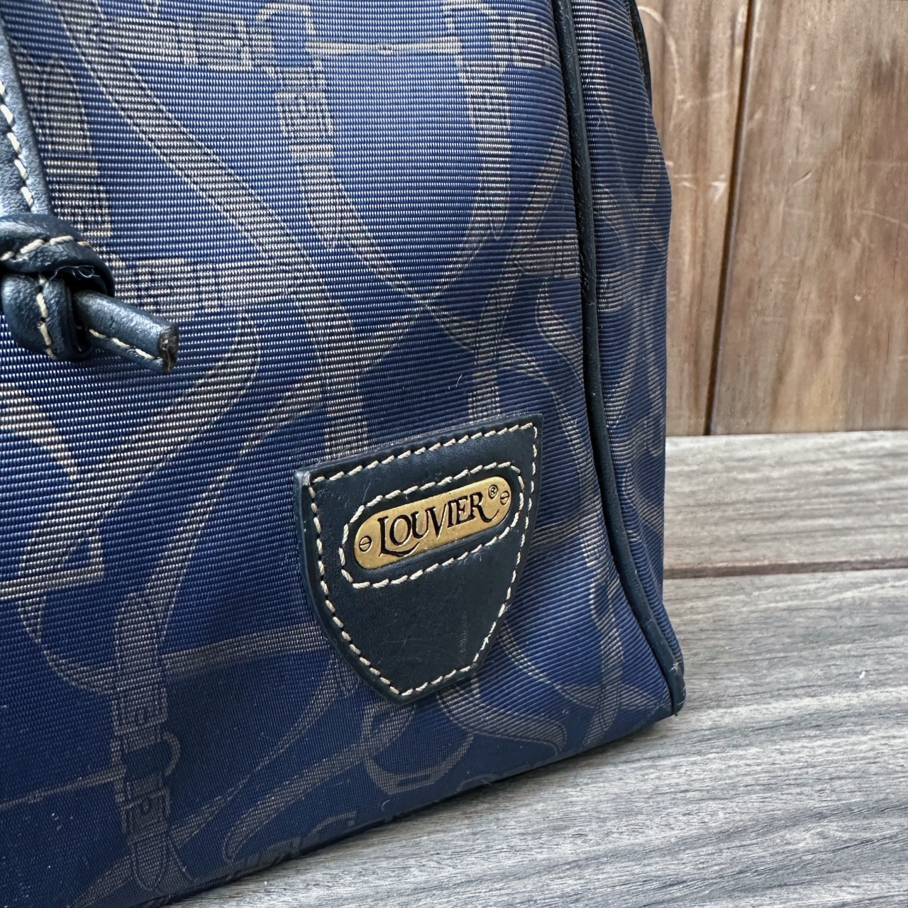 法國牌子 Louvier 深藍色中古皮袋