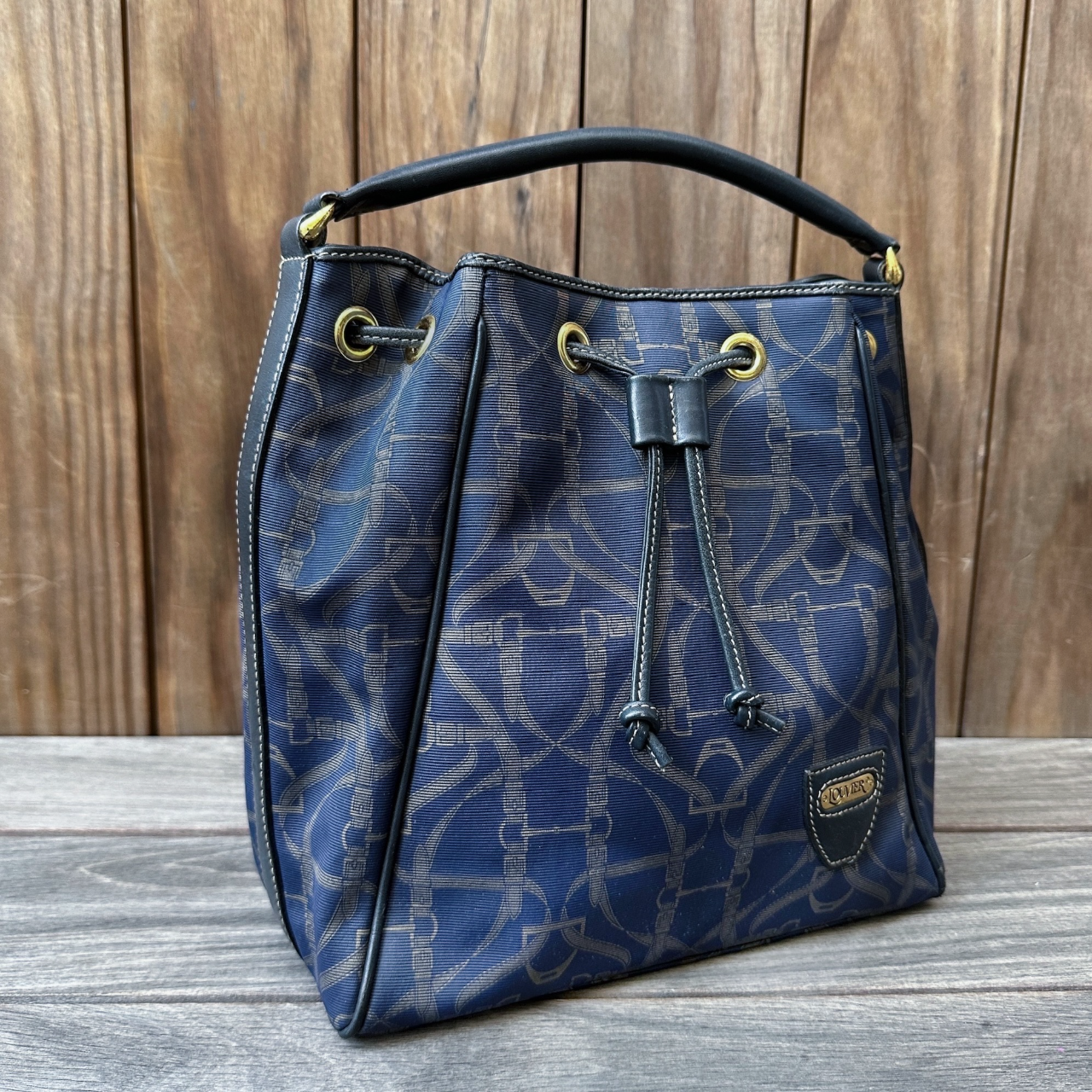 法國牌子 Louvier 深藍色中古皮袋