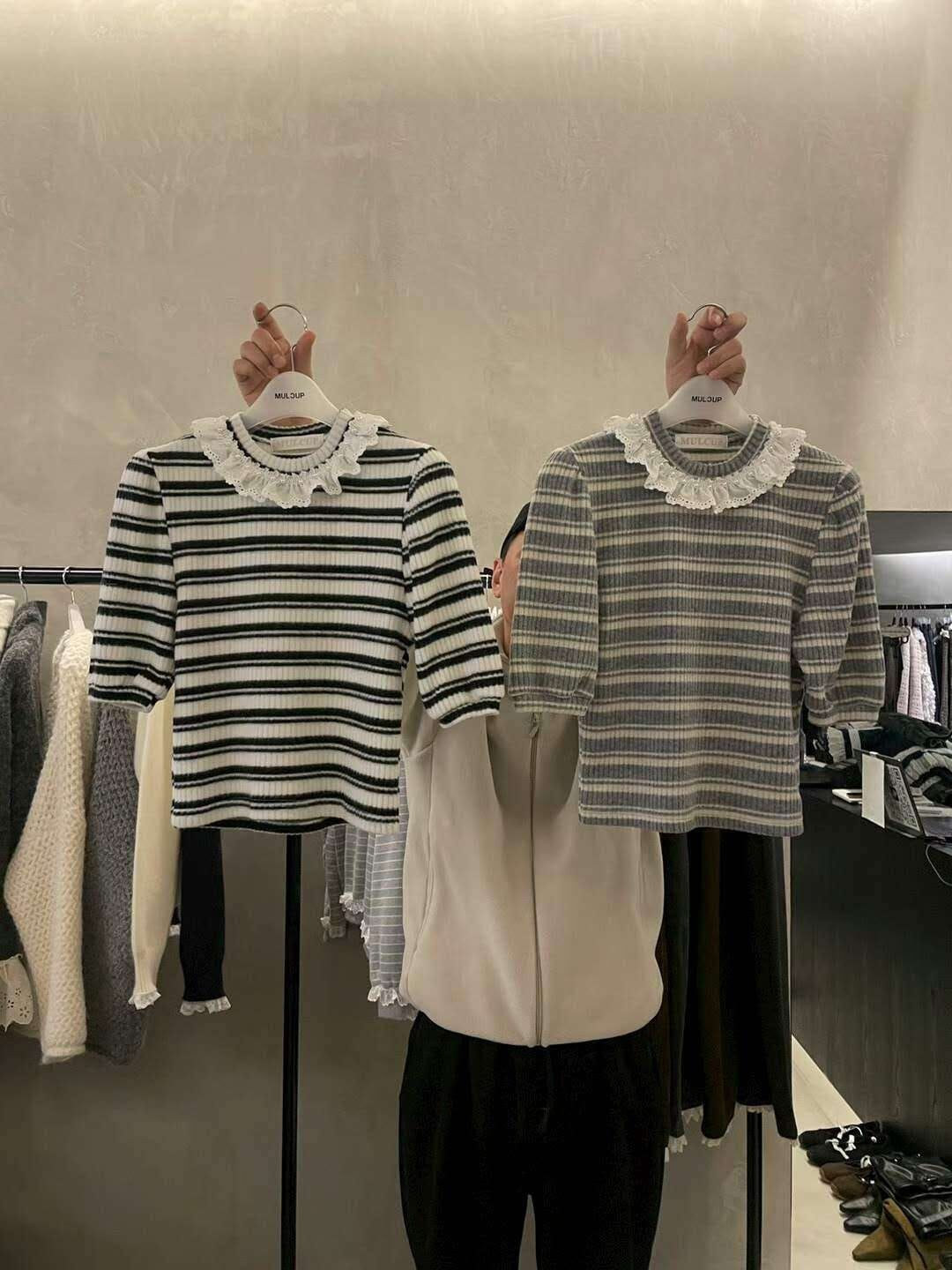 MP5428 刺繡花邊條紋針織Tee *特價* (優惠碼同充值購物金不適用)