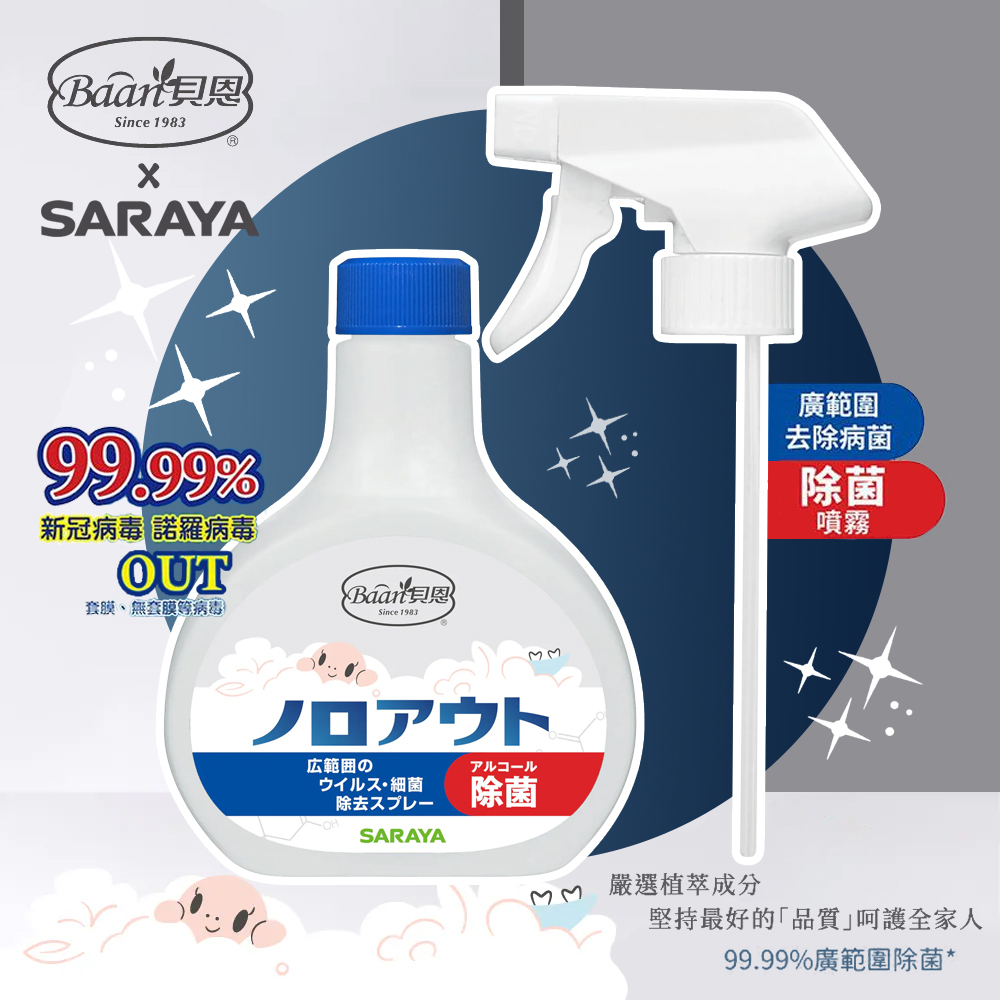 德國 BAAN 貝恩xSARAYA 神隊友除菌噴霧組(聯名款) 400ml 寶寶用餐具及玩具亦可安心使用 除菌噴霧