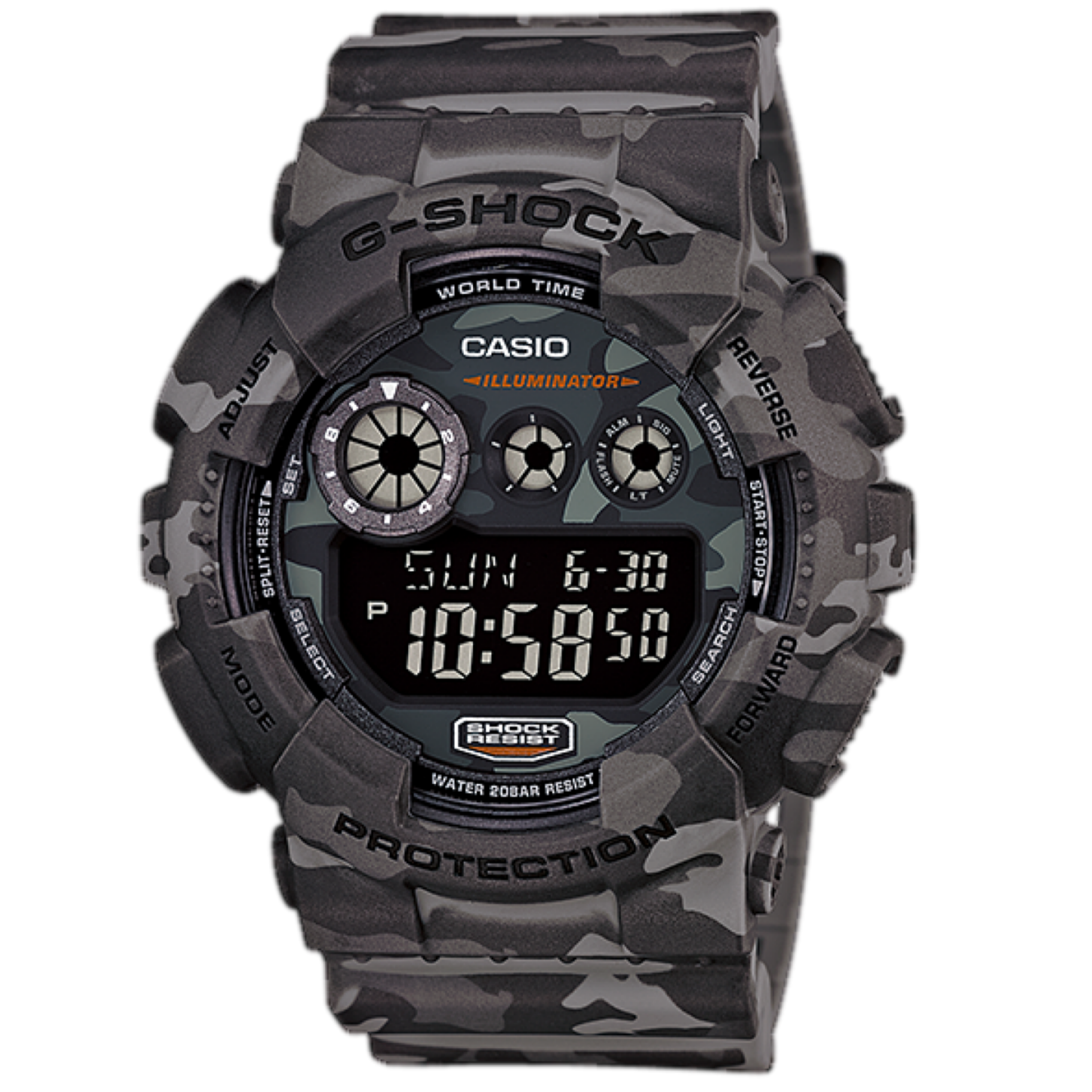 預購款【CASIO 卡西歐】G-SHOCK 大螢幕多功能耐衝擊 迷彩系列 街頭潮流的完美配搭 電子錶 手錶 GD-120CM-8